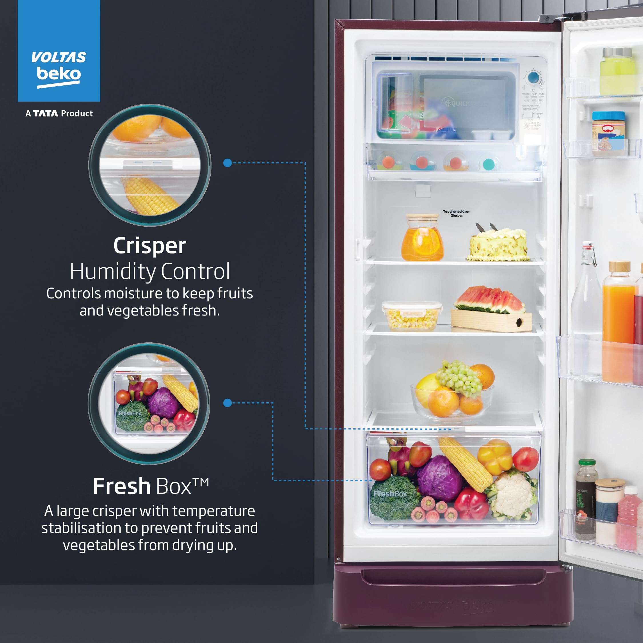 Voltas Beko, A TATA Product 183 L 5 Star Direct Cool Single Door Refrigerator (2024 Model, RDC215A/W0BWRTM0B00GO, Bonita Wine, Fresh Box and Quick Freeze Technology, with Base Drawer) 4