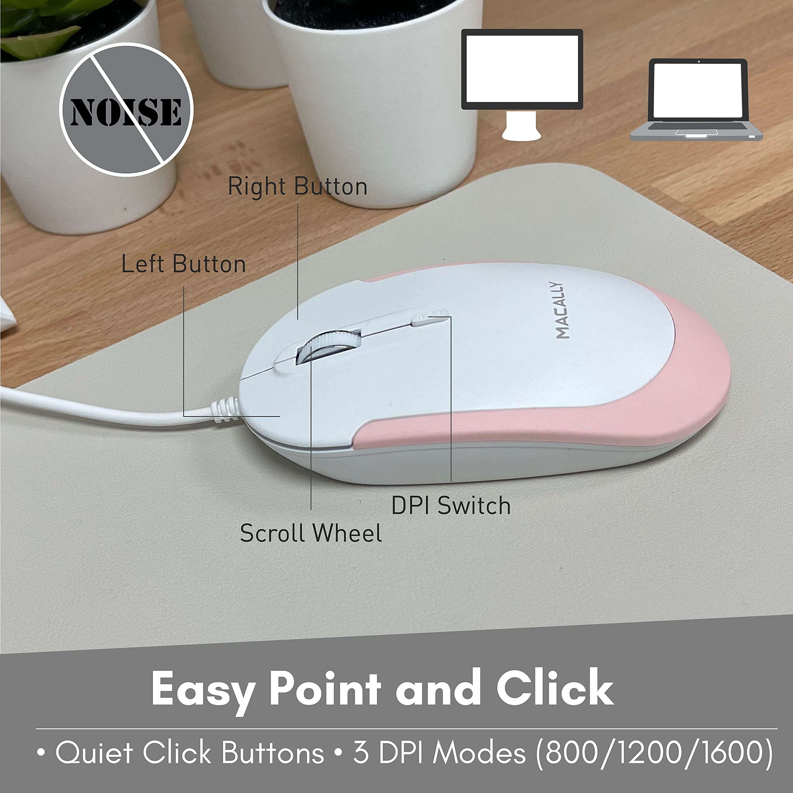 Pink Keyboard and Mouse Combo, Macally Small USB Wired Keyboard and Mouse for Mac and PC Desktop - Improve Aesthetics and Save Space - Mac Keyboard and Mouse Combo with 78 Keys and Silent Buttons 6