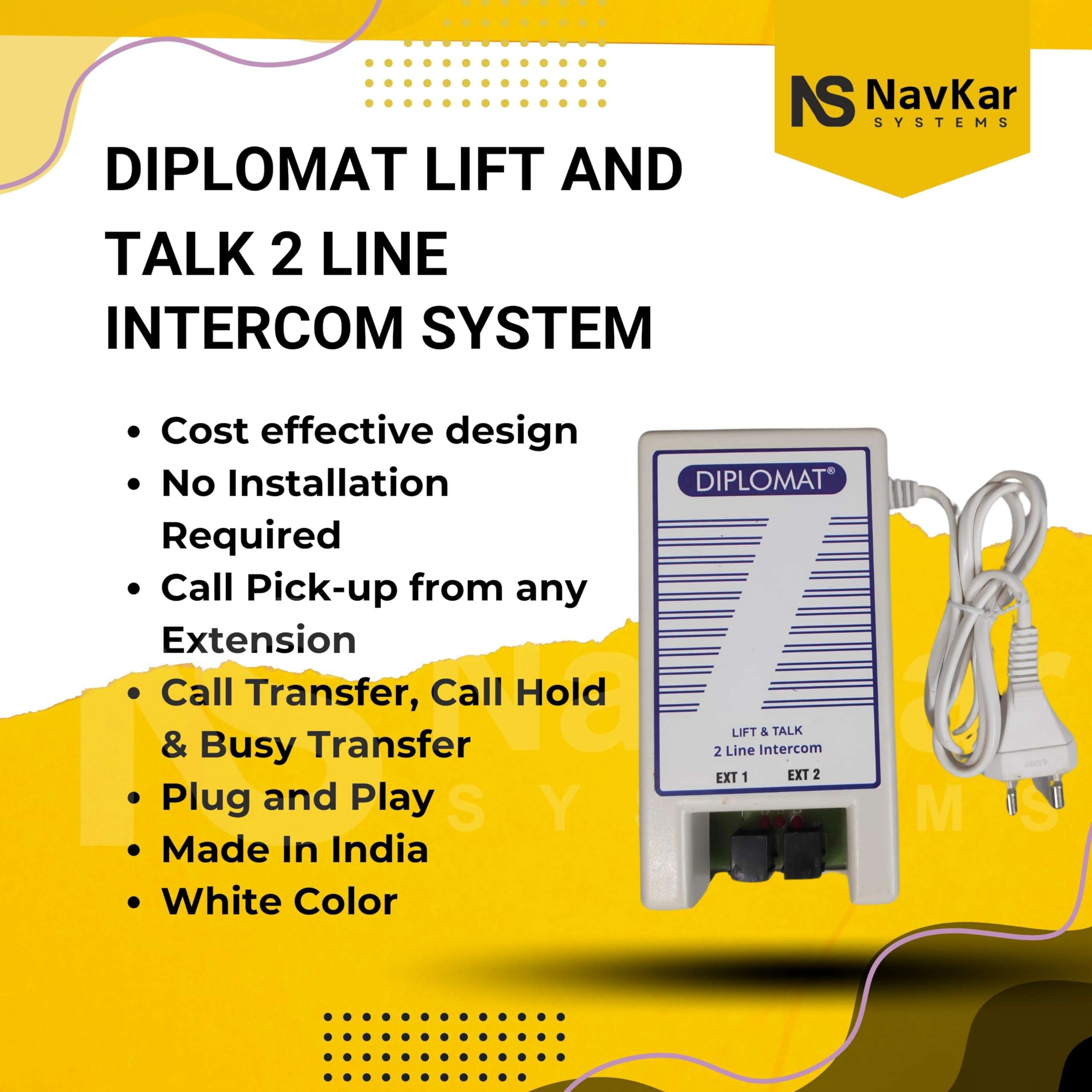Navkar Systems Diplomat Lift and Talk 2 Line Intercom System, White 5