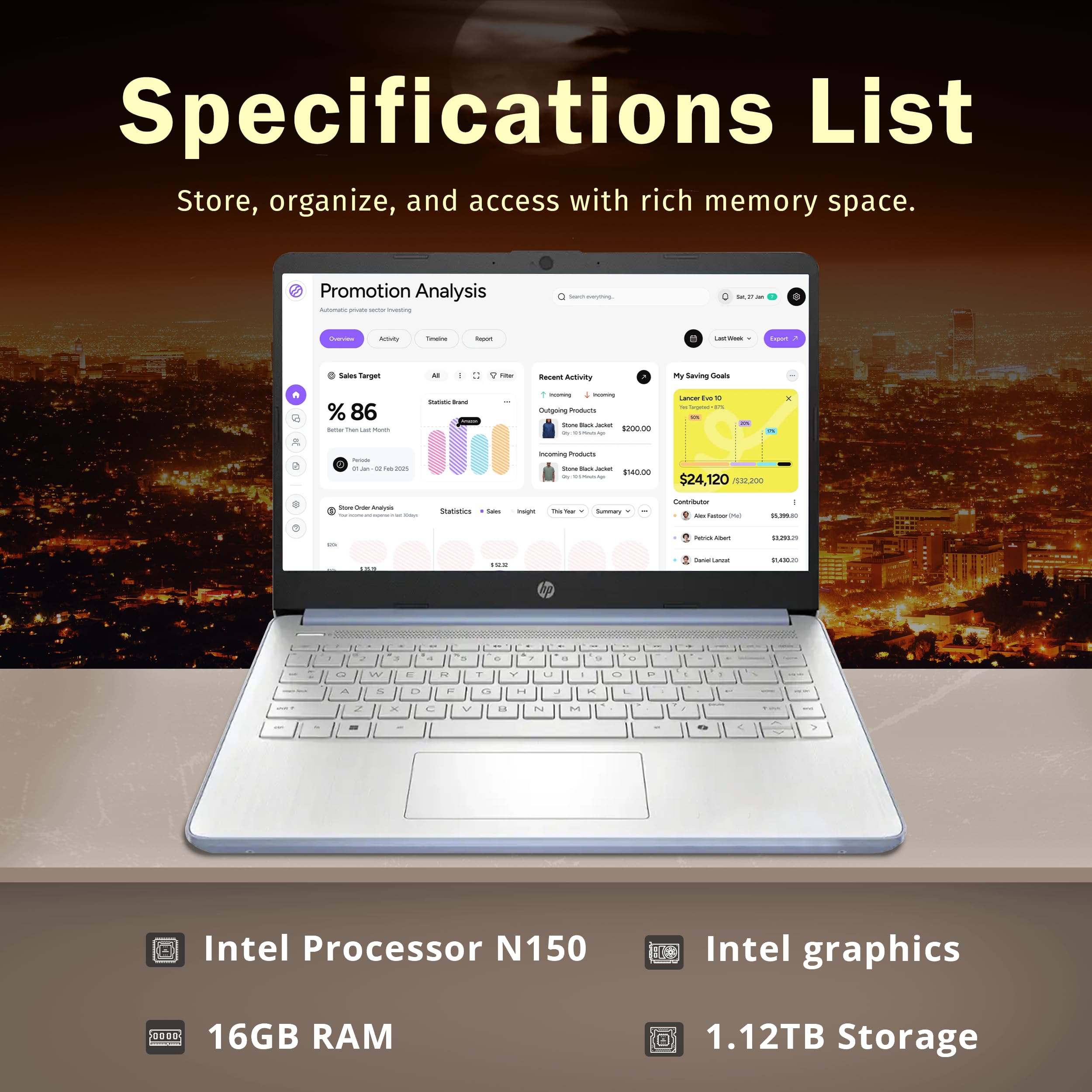 HP Stream 14" HD Laptop, Intel Processor N150, 16GB RAM, 1.12TB Storage(128GB UFS+1TB Docking Station Set), Intel Graphics, Webcam, Wi-Fi 6, 1 Year Office 365, Copilot, Fast Charge, Win 11, Blue 4