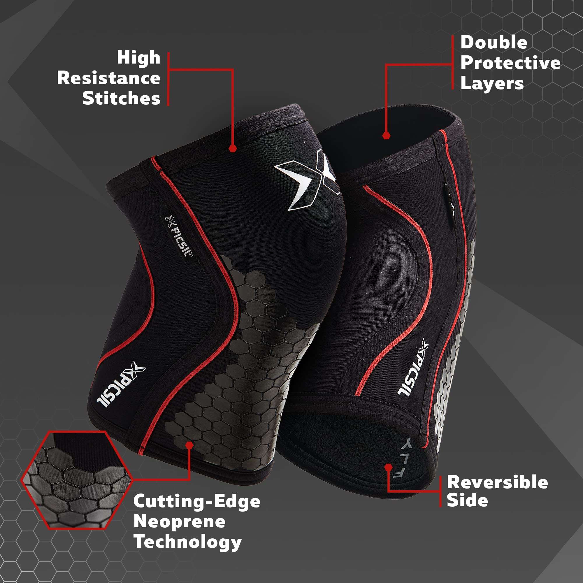 PICSIL Hex Protective Knee Pads, Neoprene Basketball Knee Pads, Stretchable Black Hexpads for Squats, Lunges, and Deadlifting, Provides Stability and Compression, 7mm Thick, Extra Large 4