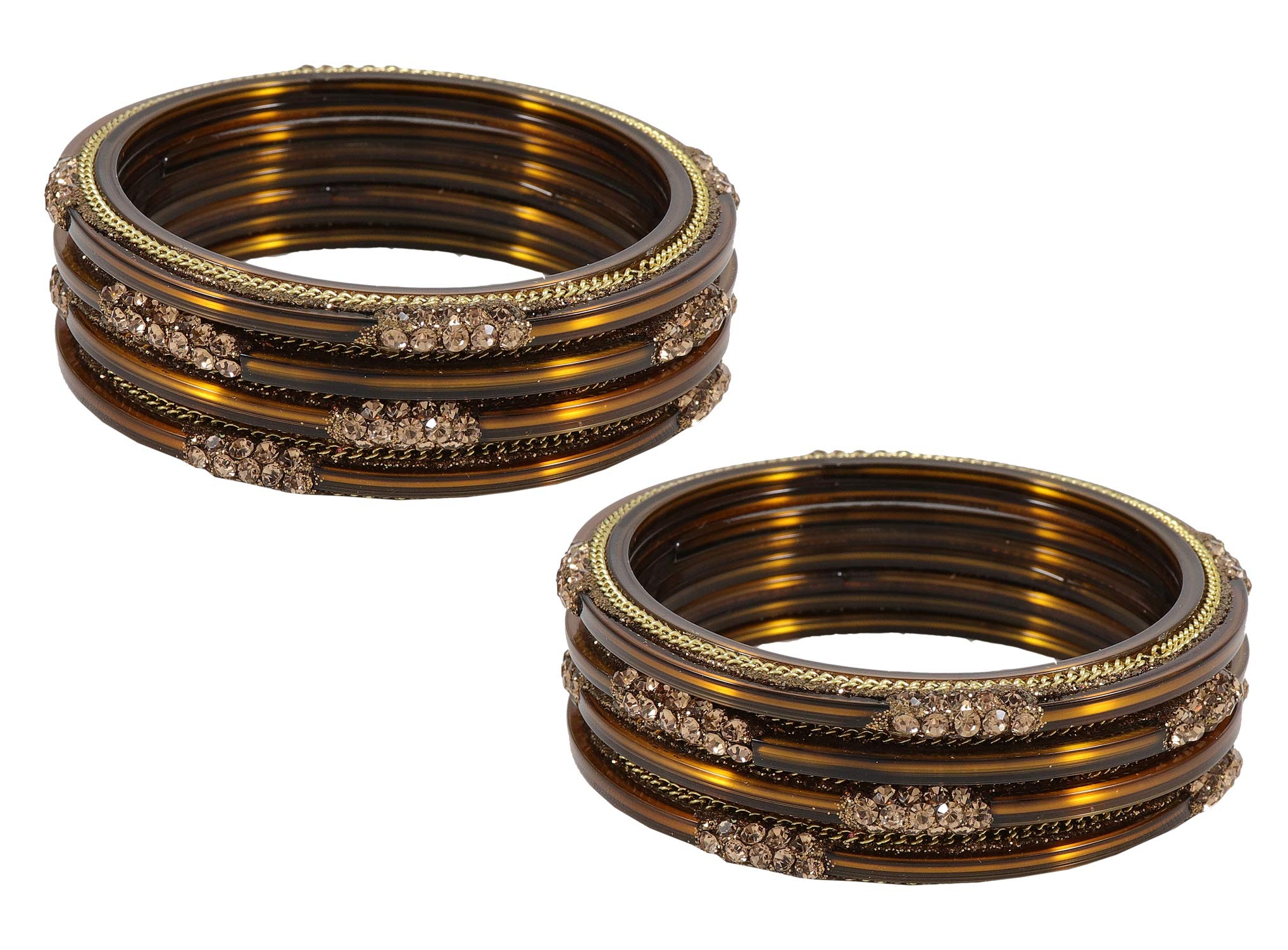 Shubh Adarsh Beautiful Handmade Glossy Zircon Brown Color Glass Bangle/Kada Set for Women & Girls (Pack of 8 Bangles)-2.6 1