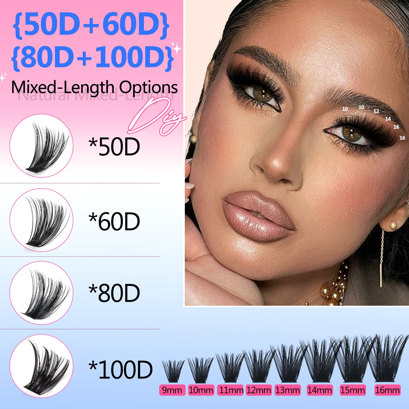 CMAYOME Lash Clusters Kit, 50D 60D 80D 100D Lash Extension Kit with Lash Bond and Seal, 800Pcs Individual Lash Clusters with Lash Tweezers, Lash Remover and Eyelash Brush 4