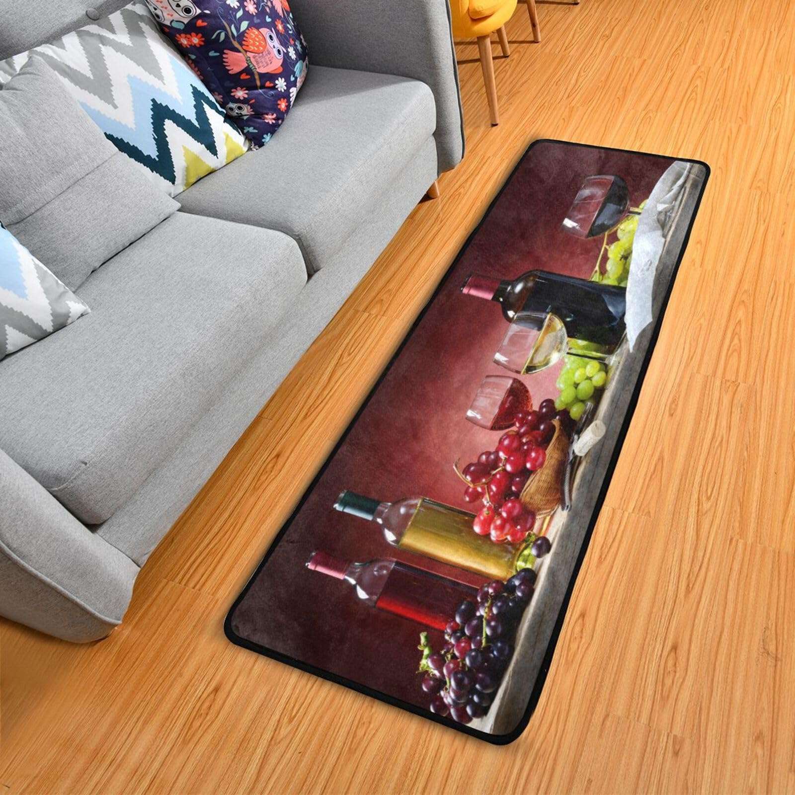 Vineyard Wine Grape Runner Rug, Soft Non Slip Long Area Rugs Floor Mat for Hallway Bedroom Living Room Kitchen 72 X 24 Inch 5