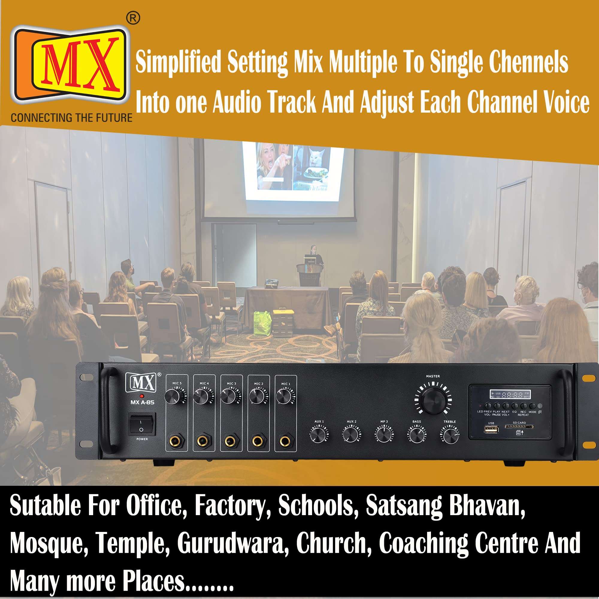 MX (A-85) PA AMPLIFIER WITH LCD DISPLAY,KARAOKE FUNCTION,USB,AUX,MIC,BLUETOOTH,LINE PERFECT FOR HOME AND OUTDOOR FUNCTION 5