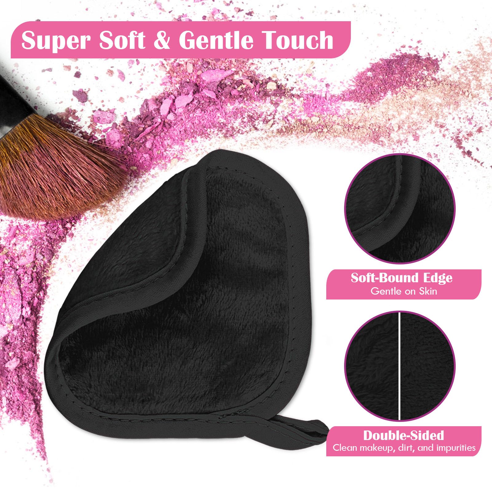 Orighty Makeup Remover Cloths 12 Pack, Makeup Removal Face Cleansing Cloth, Reusable Make-up Remover Pads Remove Instantly Dirt with Just Water, 5 x 5 in (Black) 3