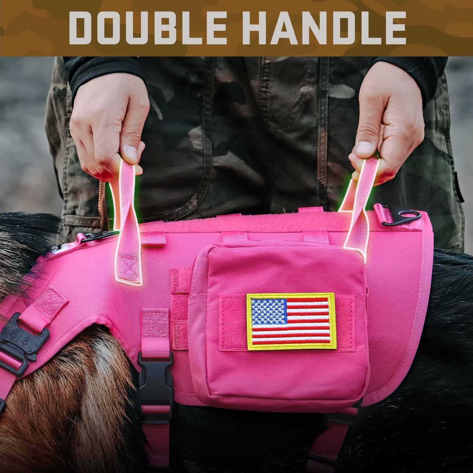 Forestpaw Dog Harness Medium Sized,Tactical Dog Harness with Handle,No Pull Military Style Service Dog Vest with Pockets Adjustable for Medium Large Dogs,Hot Pink,Chest 21.5-45" 4