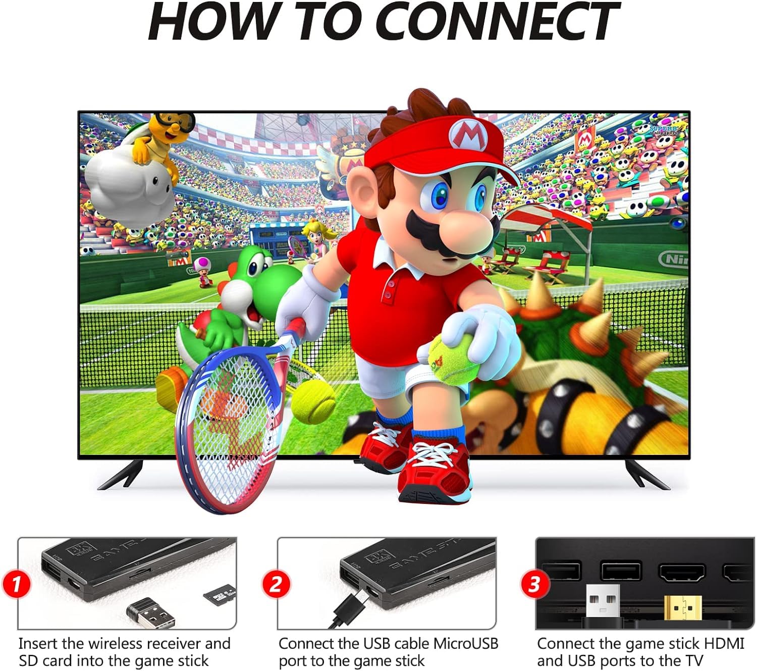 TV Video Game Console 4K Ultra HD Stick with Dual 2.4G Controllers Built-in 10,000 Classic Games 8 Bit Mini Retro GB, GBA, GBC, MD, SFC, FC Controller HDMI Output Dual Player- ( 64G (10000+ Games)) 6