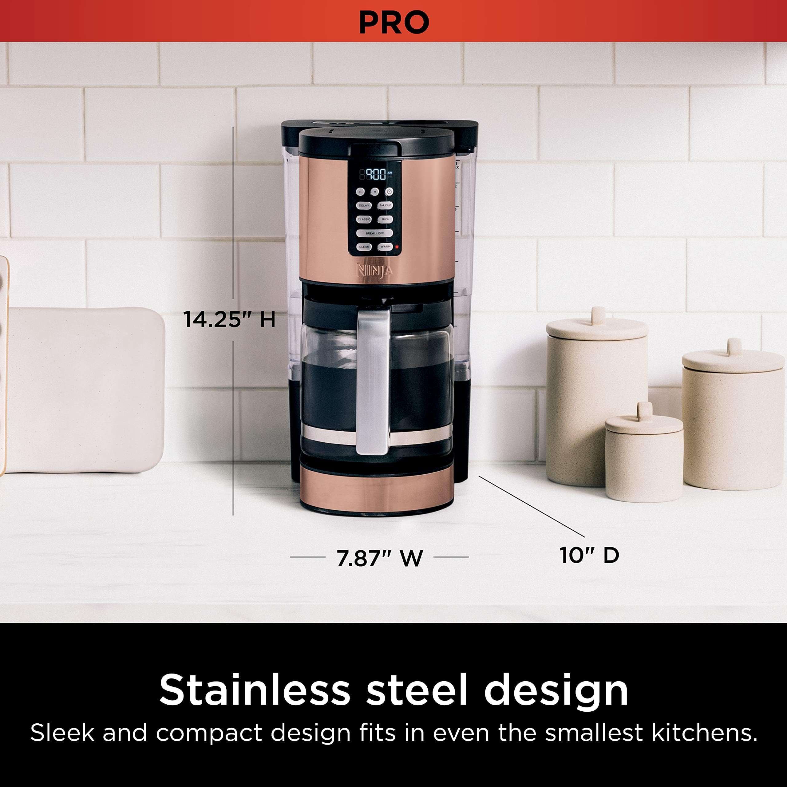 Ninja Programmable XL 14-Cup Coffee Maker PRO with Permanent Filter, 2 Brew Styles Classic & Rich, Delay Brew, Freshness Timer & Keep Warm, Dishwasher Safe, Copper, DCM201CP 4