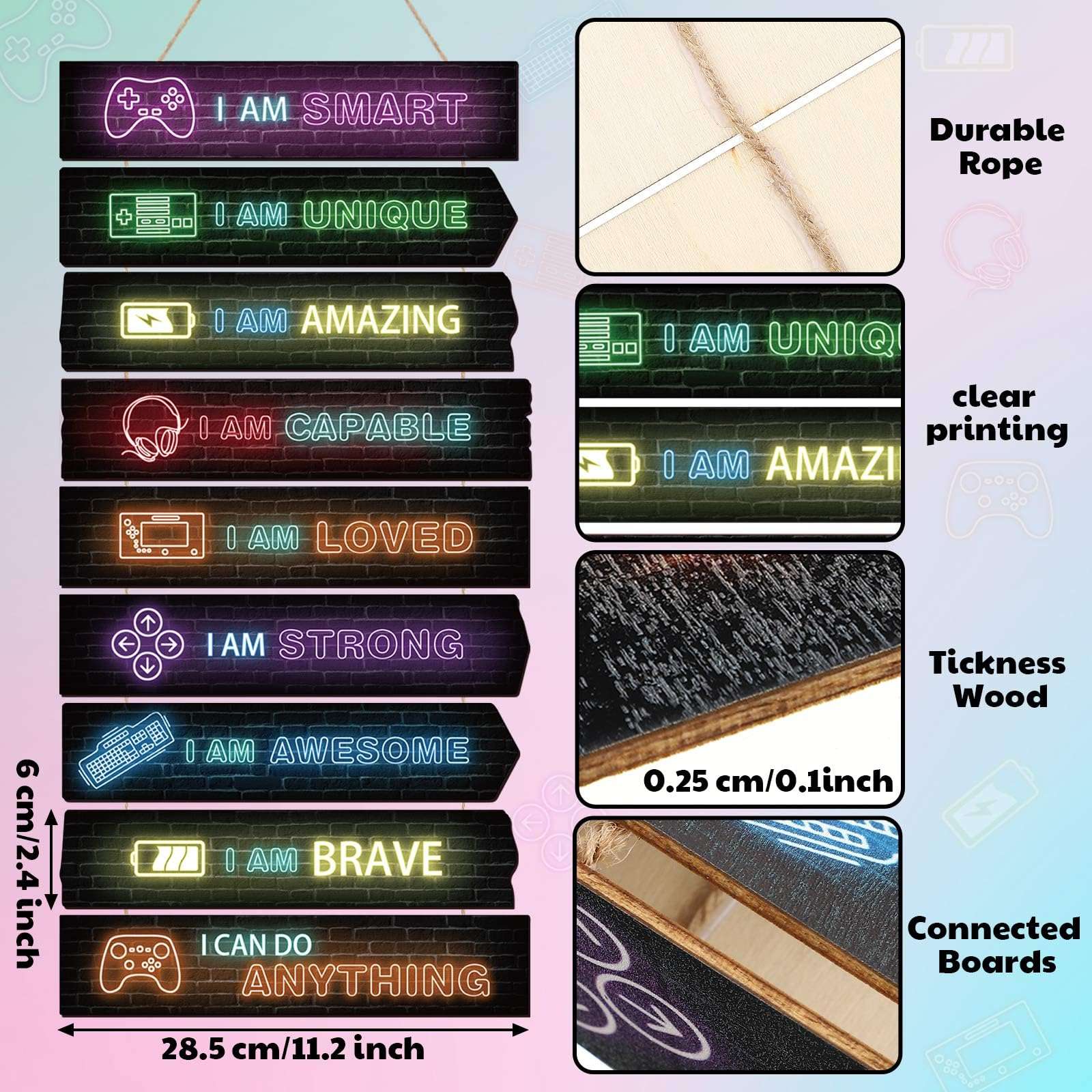 Chunful Set of 9 Boys Room Bedroom Decor Boys Inspirational Wall Decor Wood Hanging Plaque Motivational Kids Bedroom Wall Sign for Kids Teenage Toddler(Game) 4