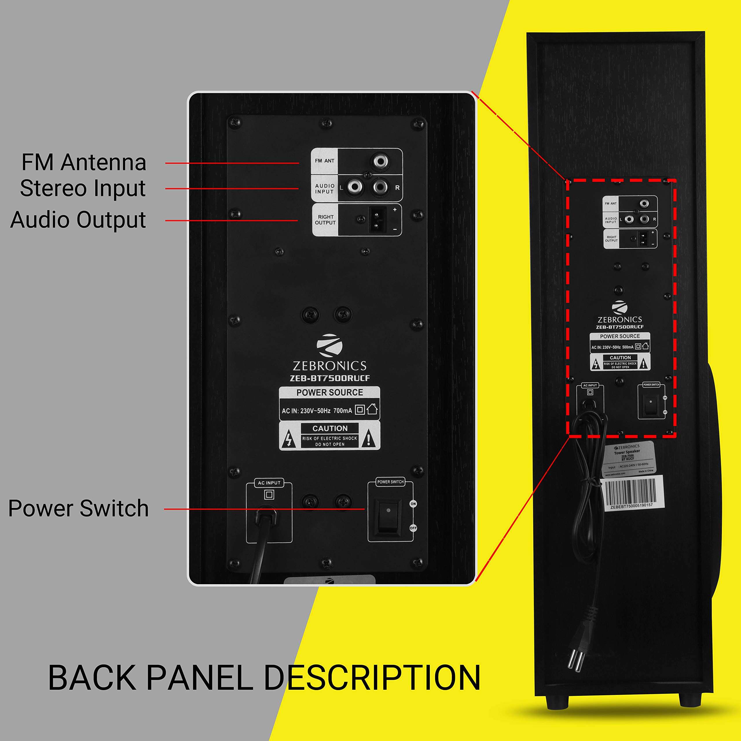 ZEBRONICS ZEB-BT7500RUCF 60 Watt Wireless Bluetooth Tower Speaker (Black) 4