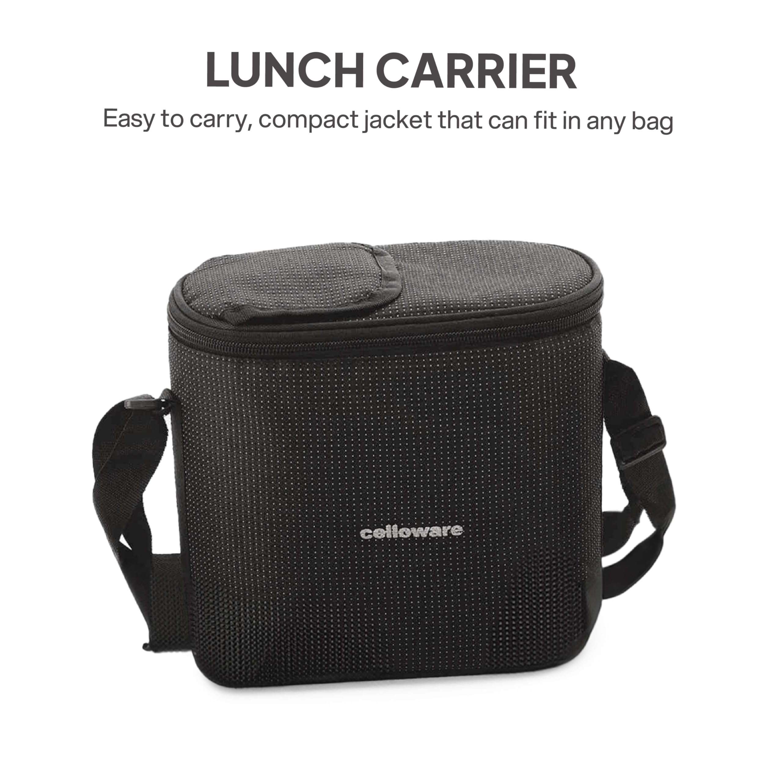 CELLO MF Alfa Stainless Steel Lunch Box Case Set with Bag for Office Use Black | 3 x 375ml Microwave Safe Steel Round Container, 1 x 800ml Steel Water Bottle | Air Tight Rustproof Leakproof Lunch Box 6