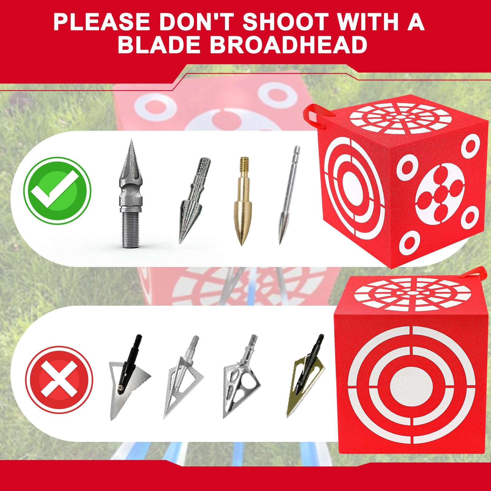 ShinyRelief Red 3D Foam Archery Target 6 Side Dice Cube Archery Target Accessories with Handle 13 x 13 x 13 Inch Lightweight Archery Block Target for Shooting Backyard Practice, Easy Arrow Removal 3