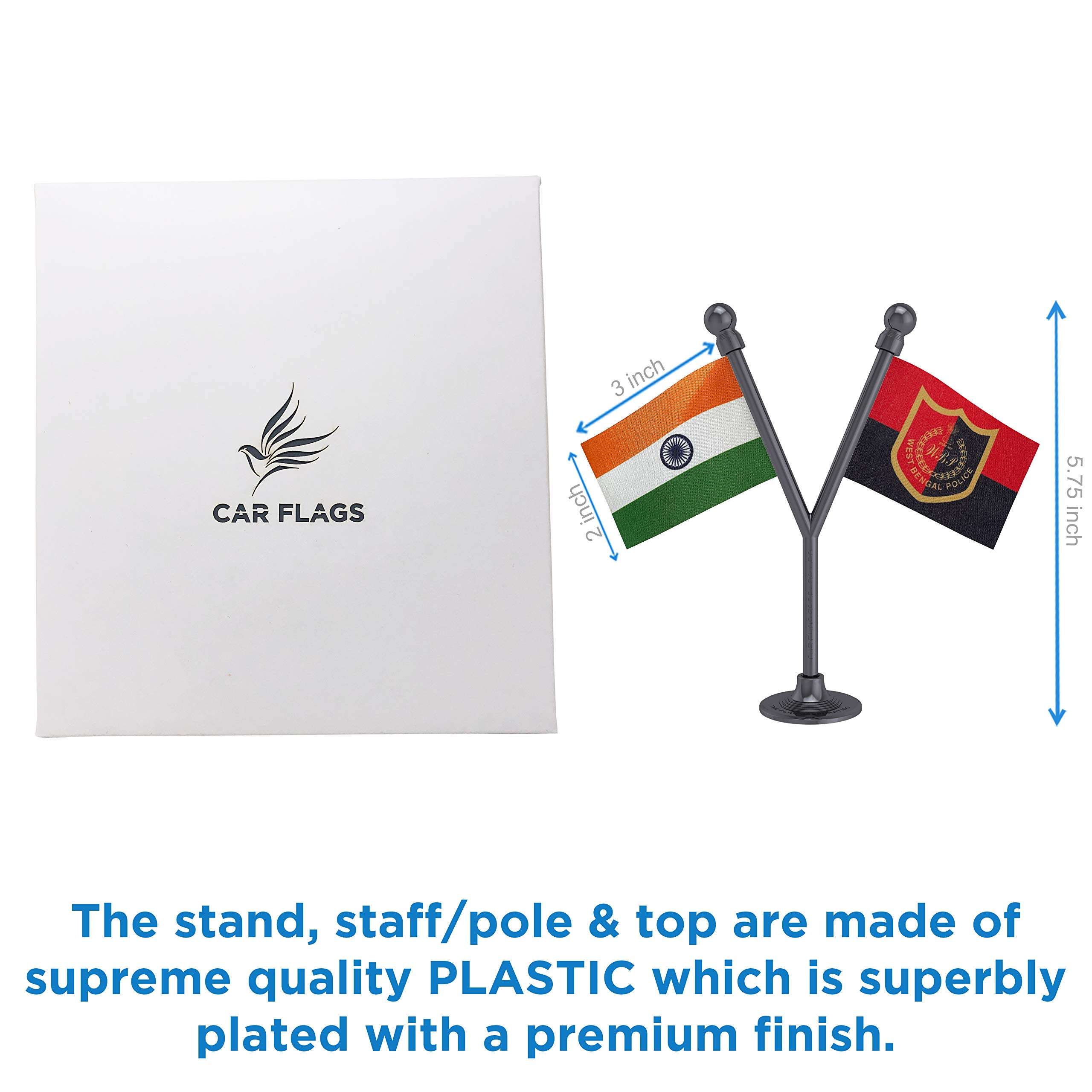 The Flag Corporation India & West Bengal Police Car Dashboard 2� x 3� Flag with A Plastic Dark Knight Grey Base 6