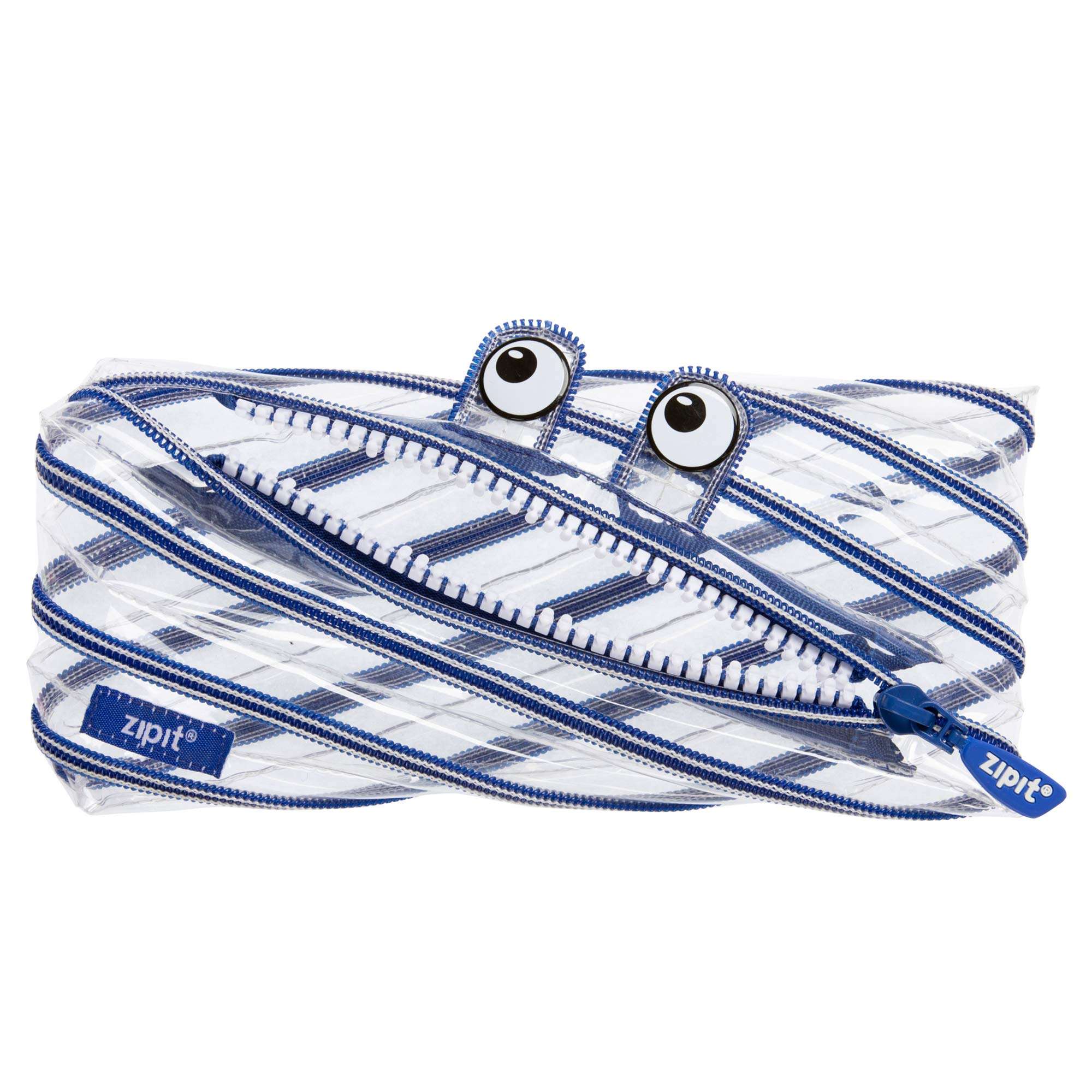 ZIPIT Monster Clear Pencil Case for Kids, Fun Zipper Pouch for Teens, Transparent Stationery Bag for School,Blue 1