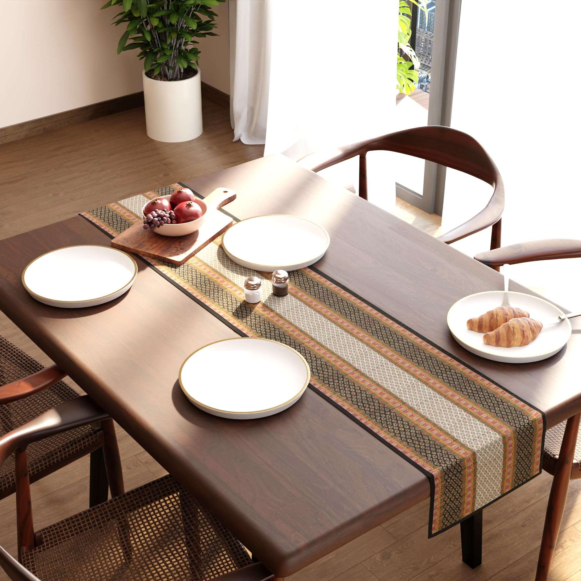 Encasa XO Handcrafted Madurkathi River Grass Table Runner 4 Seater Heat Resistant Table Runner for Dining – 32x150 cm, Black 5