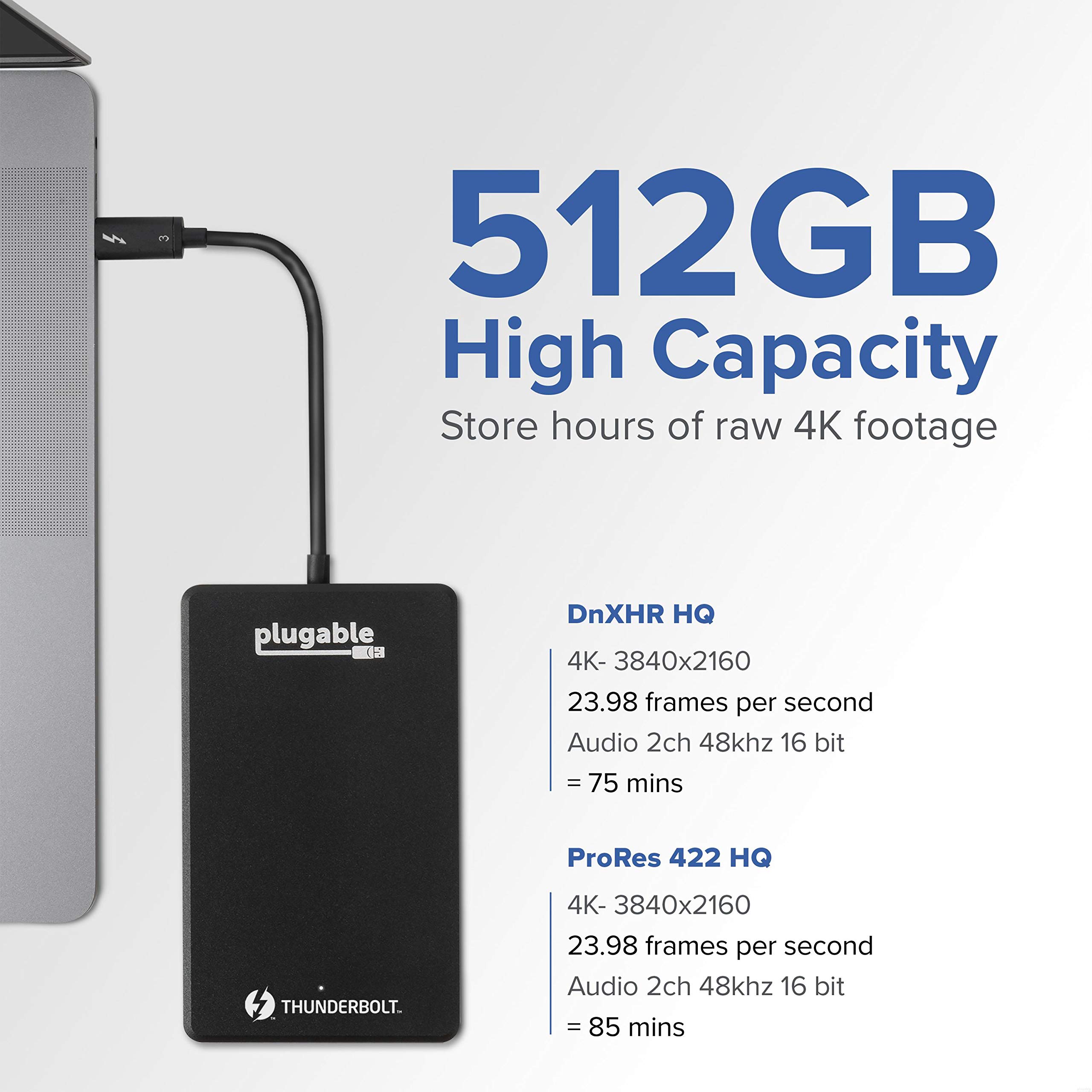 Plugable 512GB Thunderbolt 3 External SSD NVMe Drive (Up to 2400MBs/1800MBs R/W) 5