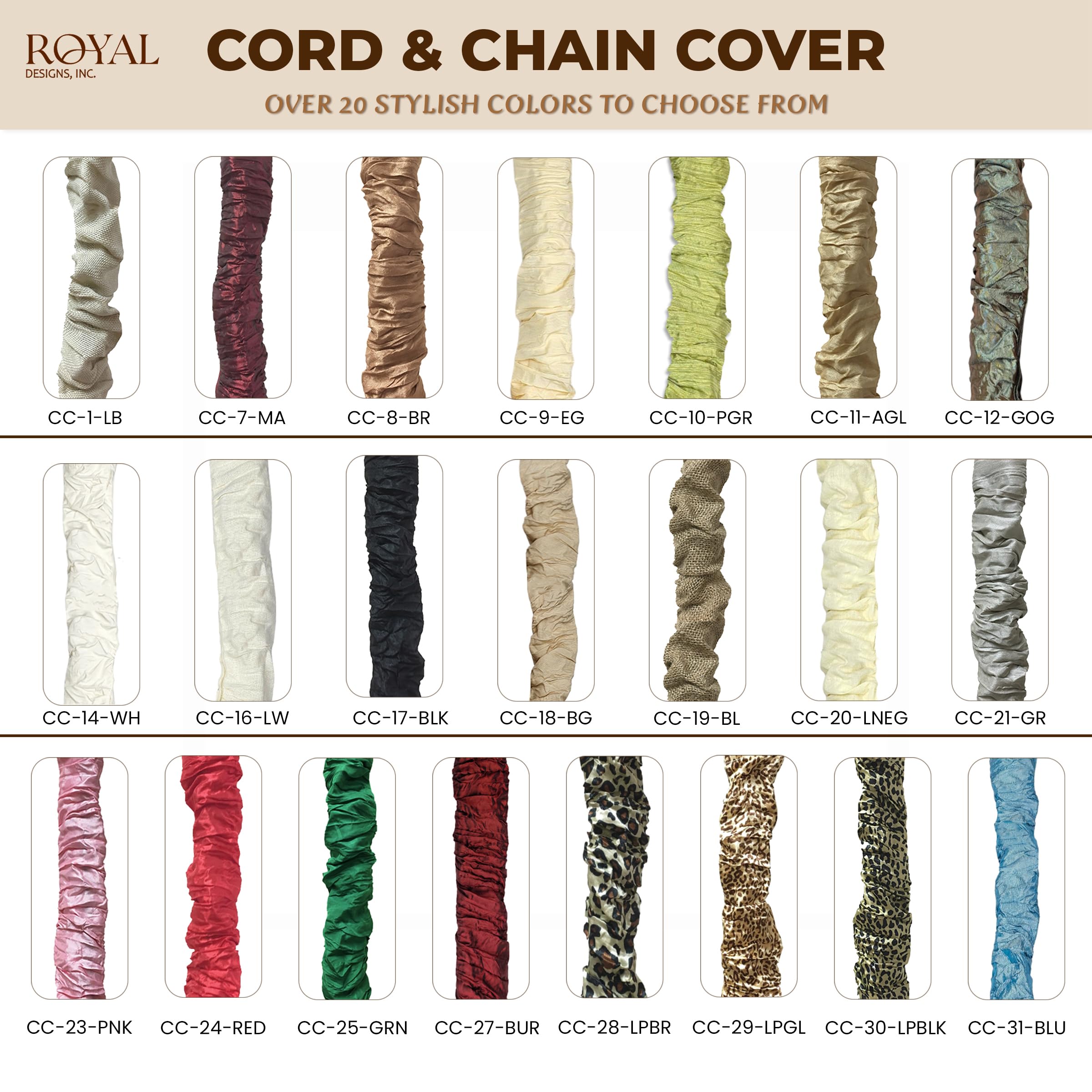Royal Designs, Inc. Cord & Chain Cover 4 ft Silk Type Fabric, Chandelier Pendant Lighting Chain & Cable Management, Touch Fastener, White - 2 Pack 6