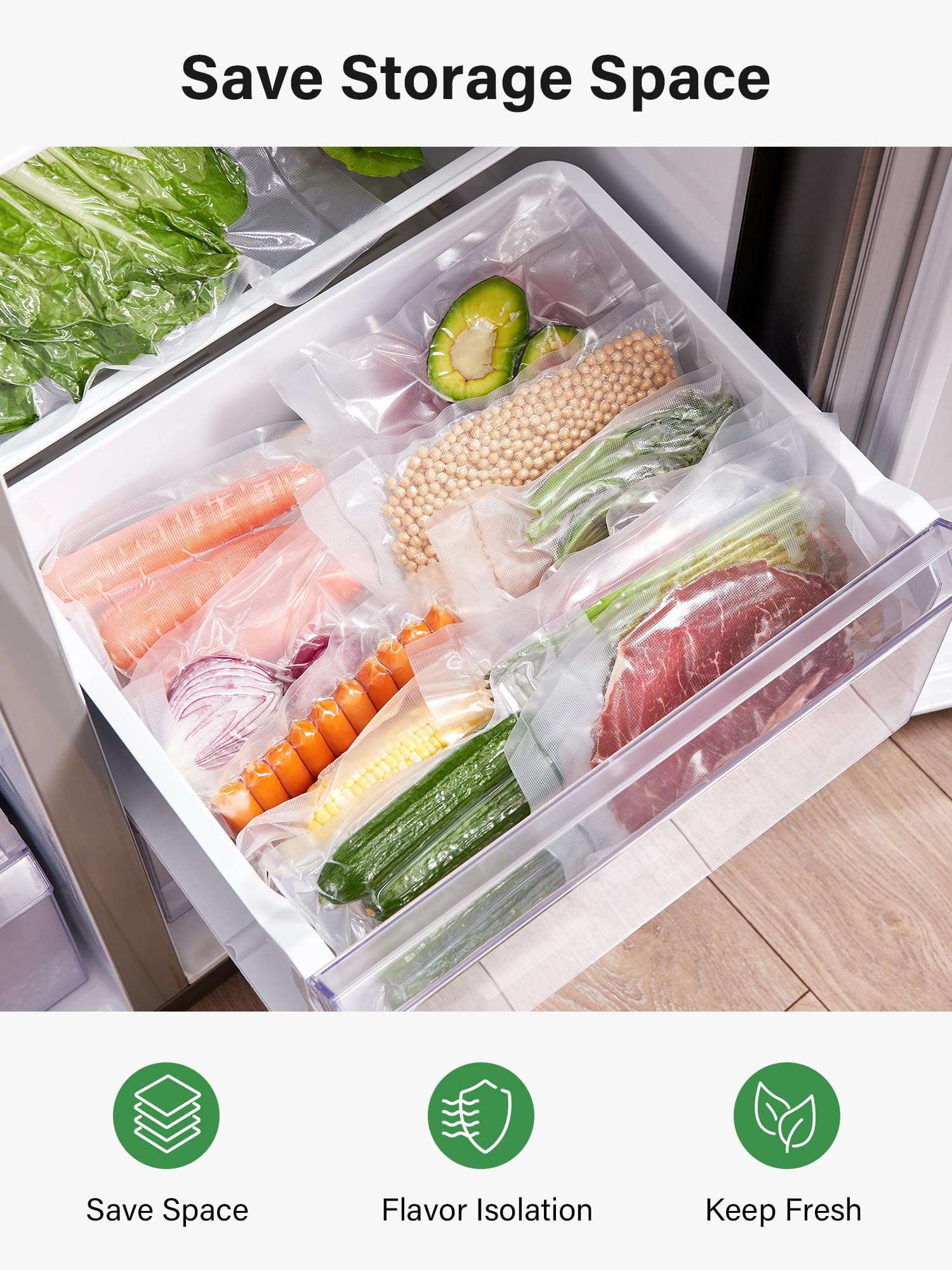 Kootek Vacuum Sealer Bags for Food, 4 Rolls for Custom Fit Food Storage, Meal Prep or Sous Vide, 8" x 20' (2 Rolls) and 11"x 20' (2 Rolls) Commercial Grade Vacuum Seal Freezer Bags Rolls 5