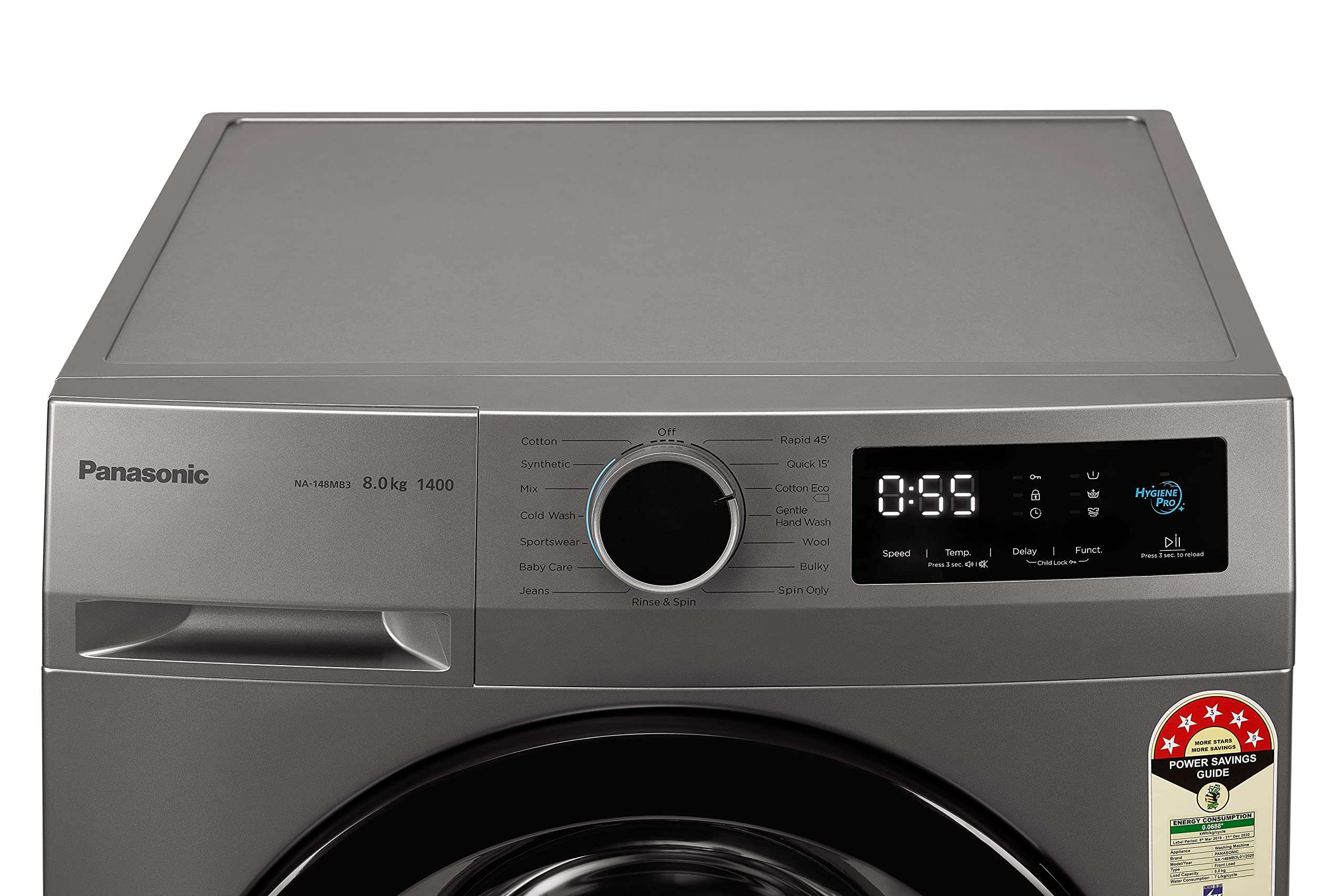 Panasonic 8 kg 5 Star Fully Automatic Front Loading Washing Machine (NA-148MB3L01, Grey) 5