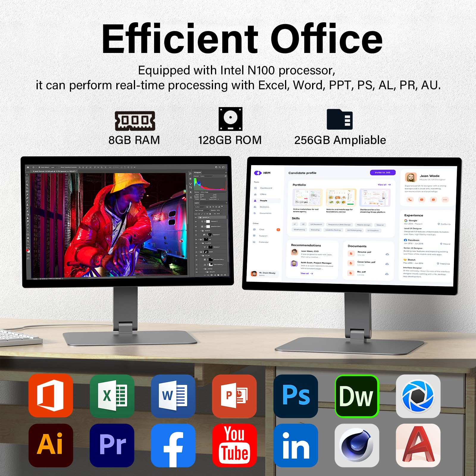 15.6" All-in-One Desktop Computers, FHD 180°Adjustable Touchscreen Win 11 Pro Industrial Computer Intel N100 8GB RAM/128GB ROM, HDMI 2.0 WiFi 5 Bluetooth 5.0 for Office/Automation/Kiosk/Bar/Warehouse 6