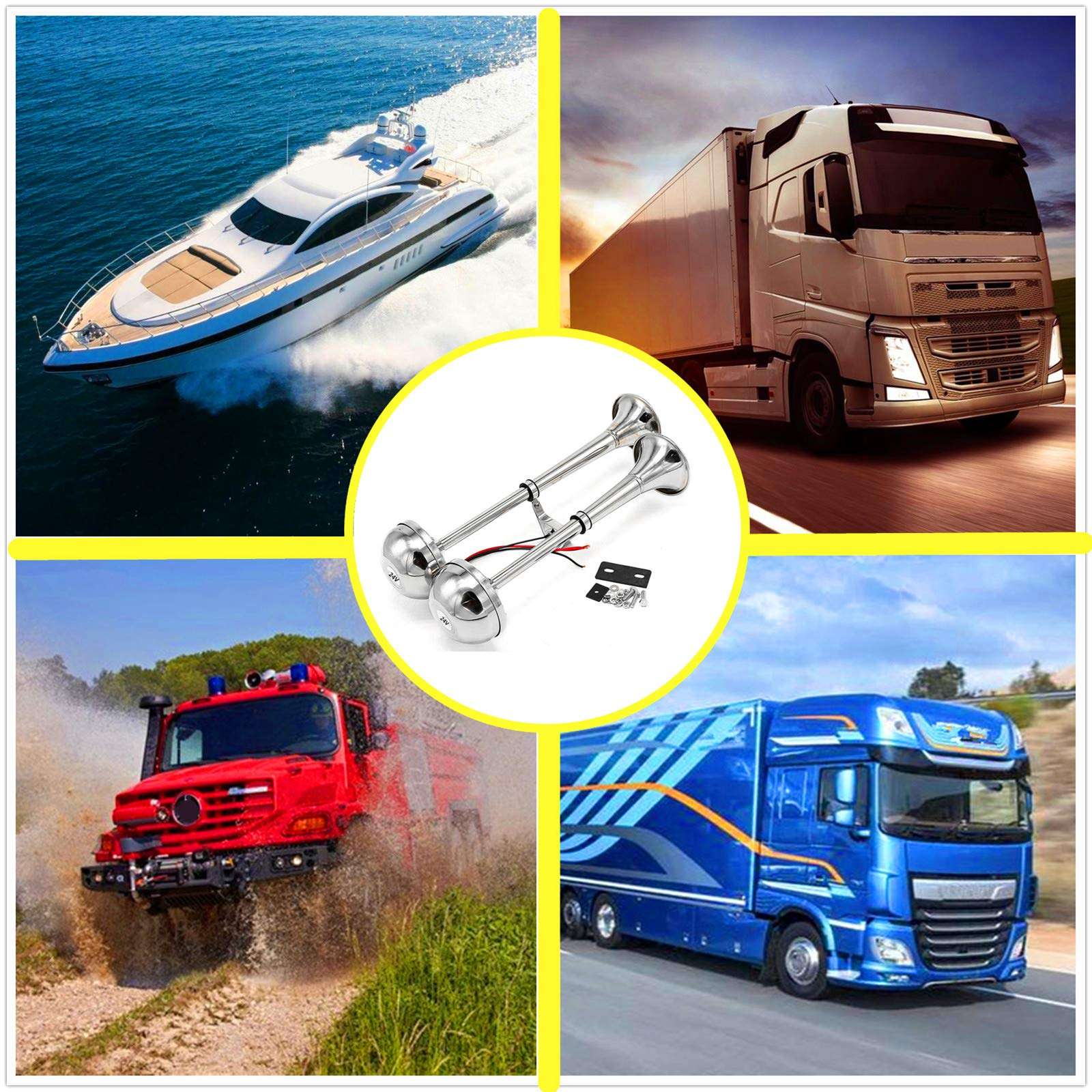 Viping Horn Electric Horn for 24V Vehicles - Marine, Car, Trucks & More - Stainless Steel 304, 150DB Loud Speaker 5