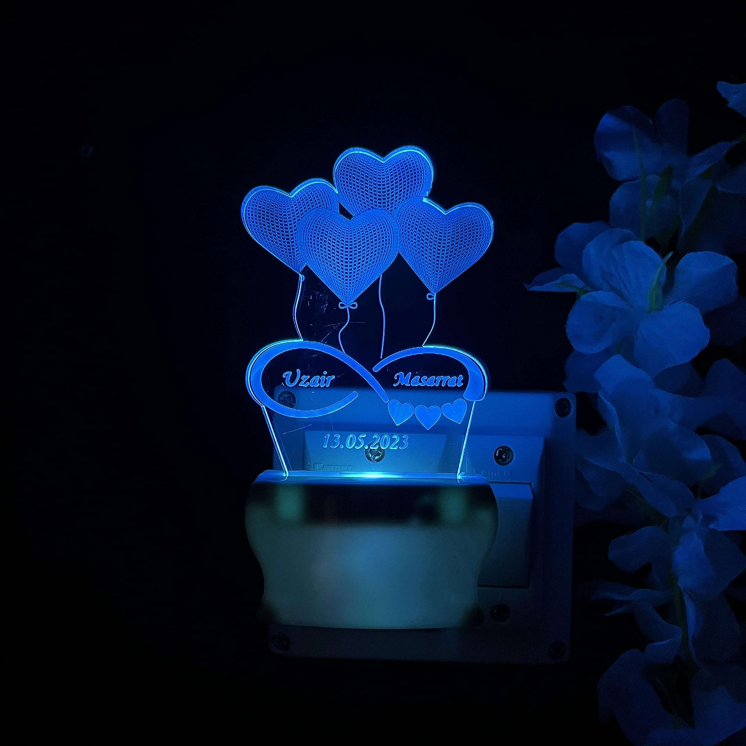 SHAYONA Personalised Couple Name and Date Colour Changing 3D Illusion acrelic LED Night Light Lamp Gift for Wife, for Girlfriend, Boyfriend, Valentine Day, Anniversary.[Multicolour] (Love Name) 5