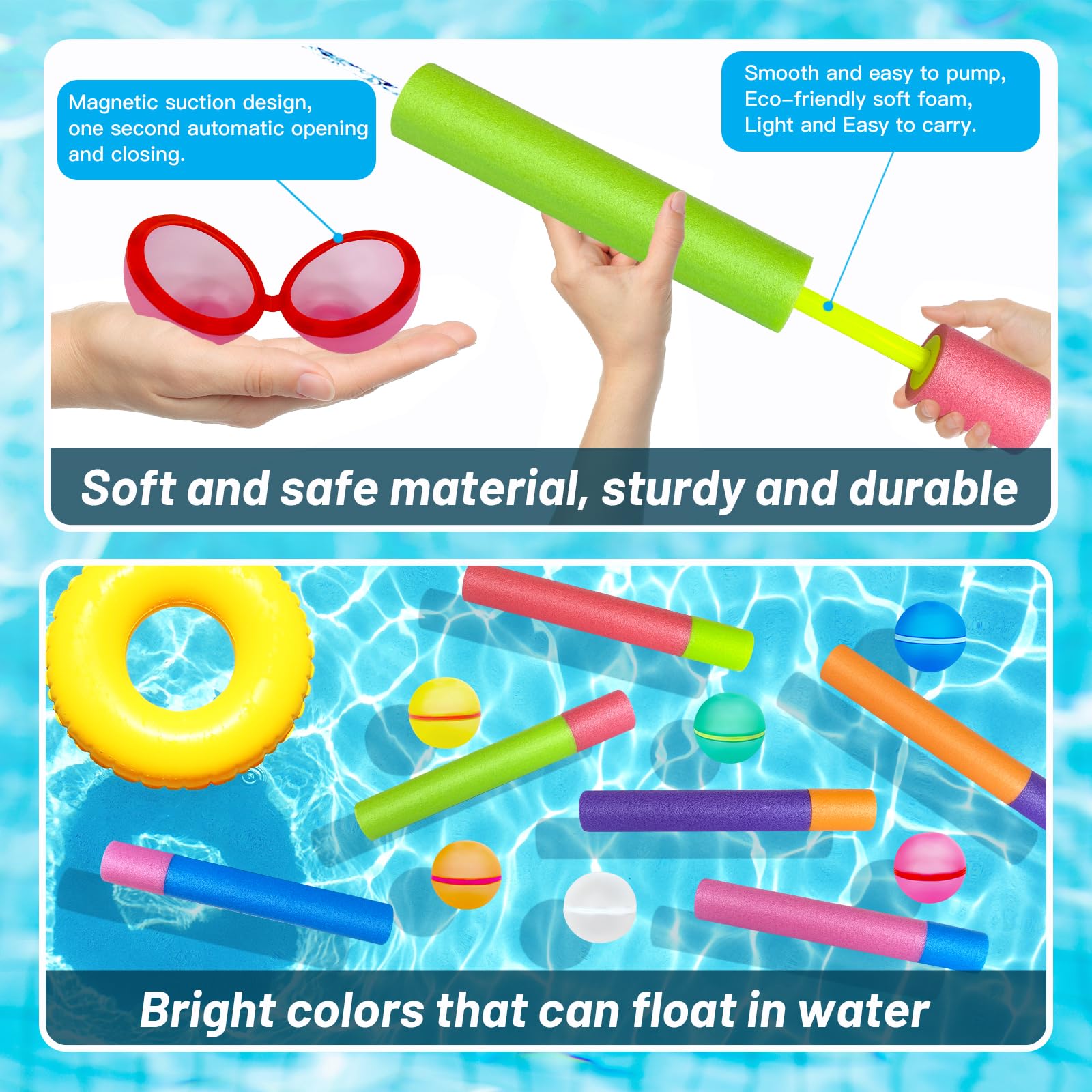 12 Pack Water Gun Blaster&Water Balloons Set,6 Squirt Gun,6 Magnetic Reusable Water Balloons for Pool Noodles Outdoor Water Toys 5