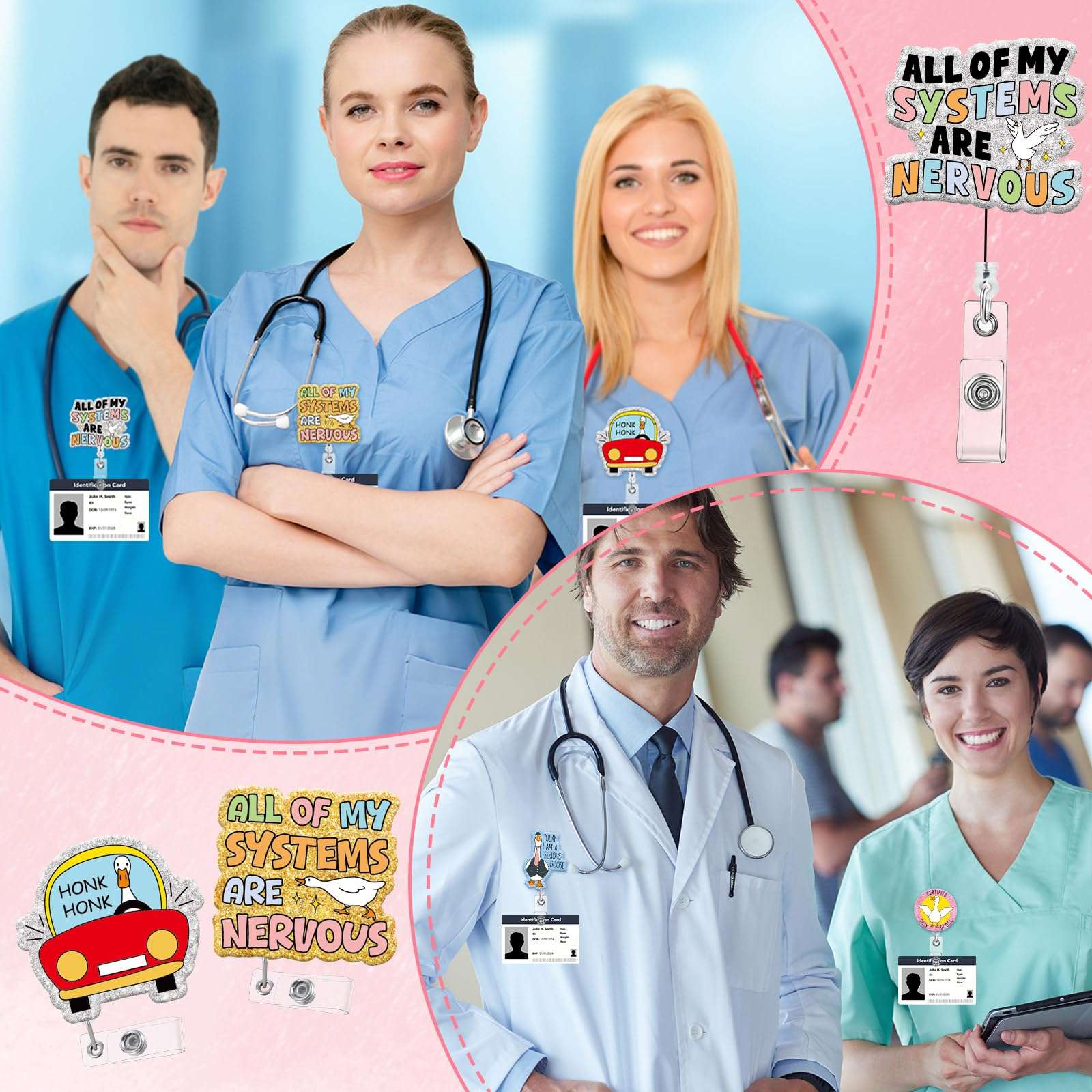 12 PCS Funny Silly Goose Badge Reel Goose Badge Holder Clip Nurse ID Badges Clip Nurse Retractable ID Card Holder Cute Badges Reel for Doctor Student Medical Coworker Work Accessories Bulk Gifts 6