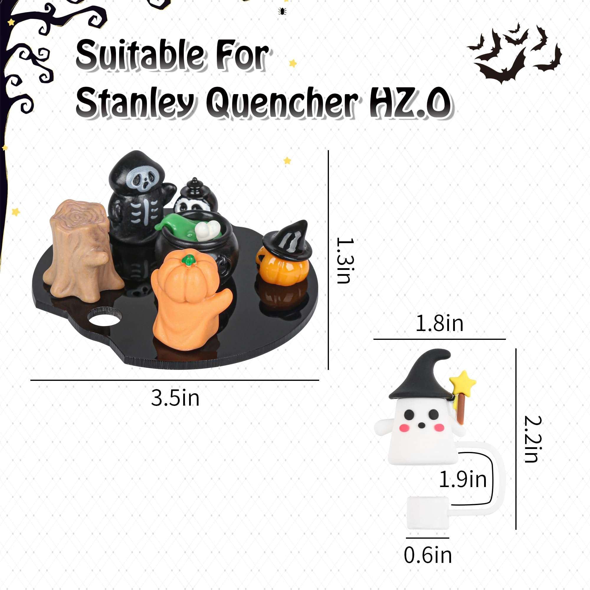 ZUZYEISS Accessories Compatible with Stanley Cup Lid, Fit for 40 oz Lid Charms Decor, Halloween Silicone Straw Topper Cover Cap, Cute Charms for 30&40 Oz Tumbler with Handle 4