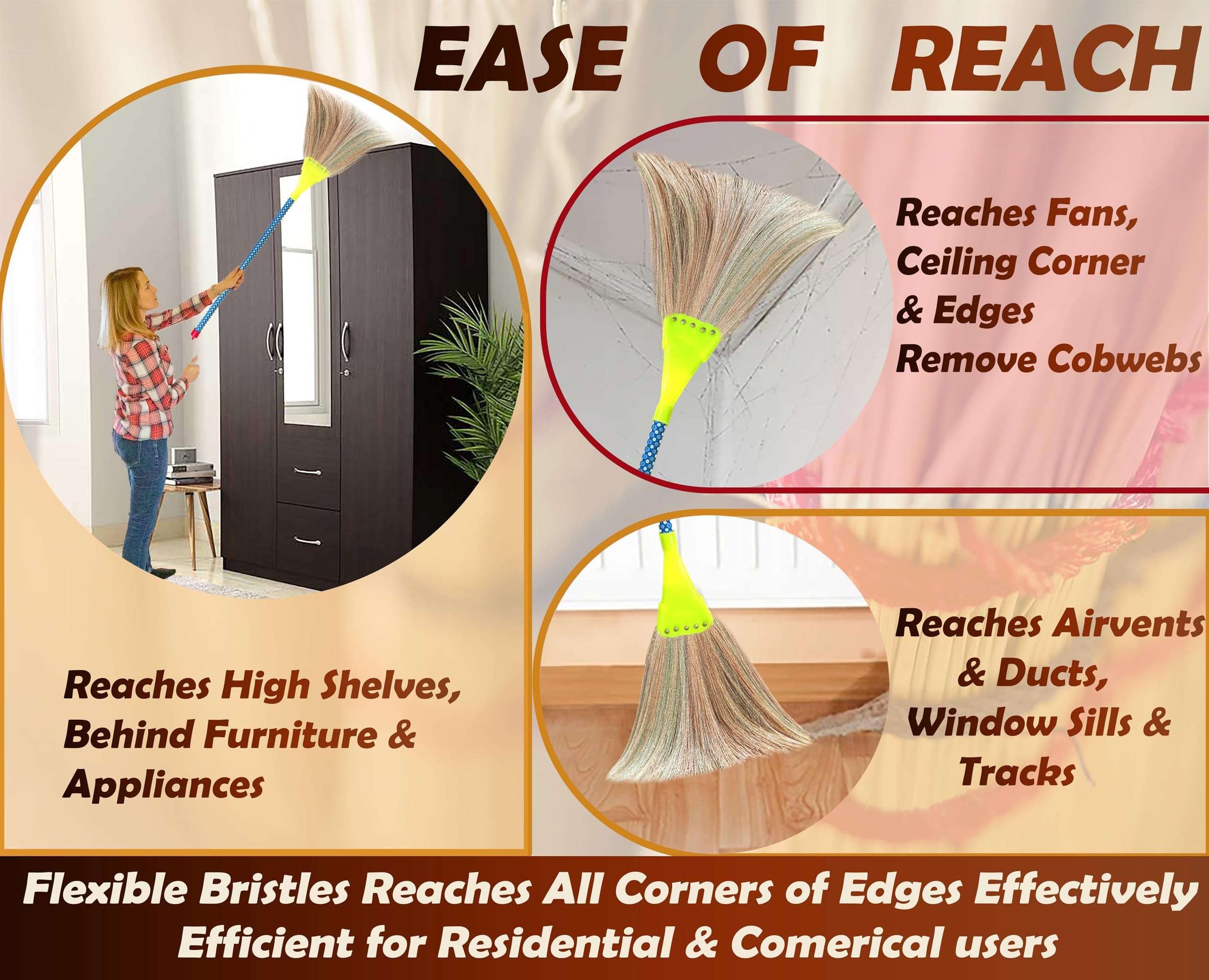 MSD Indonesia Less Dust Hard Floor Grass Broom, Wooden Longhandle Jhadu for Home Cleaning (1) 6