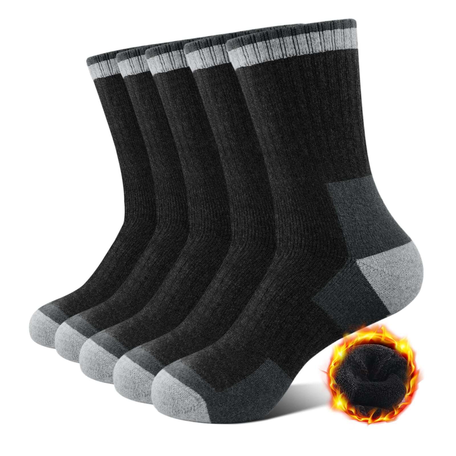 BESTENA 5 Pairs Hiking Wool Socks for Men Thick Thermal Socks Boot Socks Crew Socks for Cold Weather 1