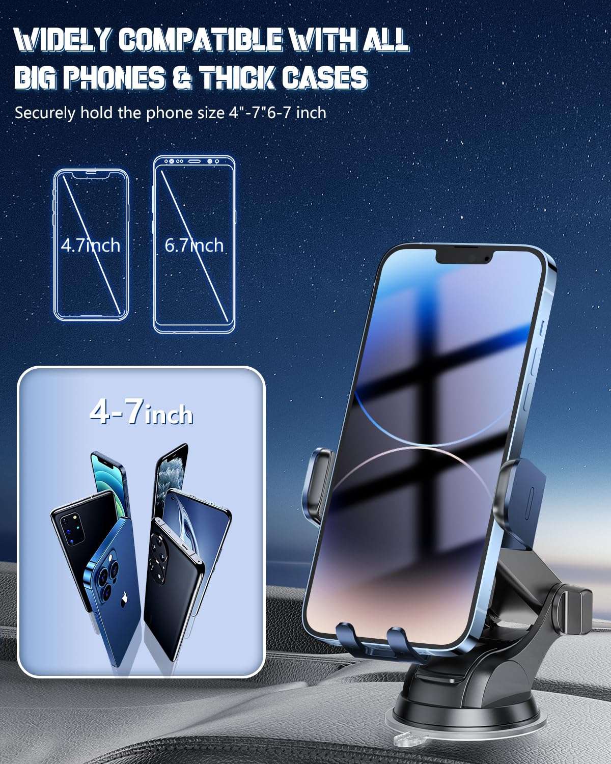 BothLin Wireless Car Charger, Fast Charging Phone Holder 3 in 1 Phone Mount Auto Clamping Car Accessories Compatible with iPhone 17 16 15 14 13 12 11 Xs XR, Samsung S23 Ultra S22 S21 S20(Deep Blue) 5