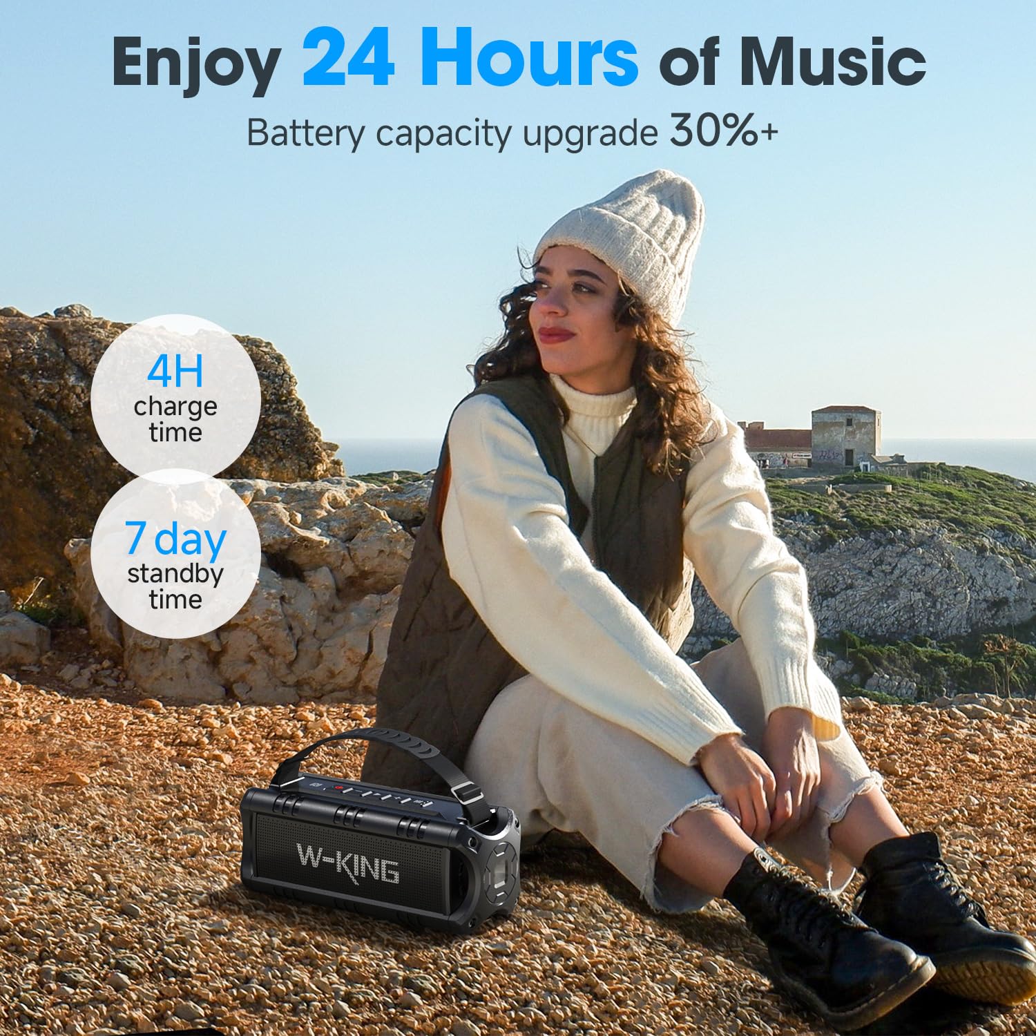 W-KING Bluetooth Speaker, 30W RMS(60W Peak) Portable Wireless Loud Speakers, IPX6 Waterproof Outdoor Speaker Boombox, 24H, EQ, AUX, TF Card, USB Playback, Powerful Speaker for Home, Party, Camping 6