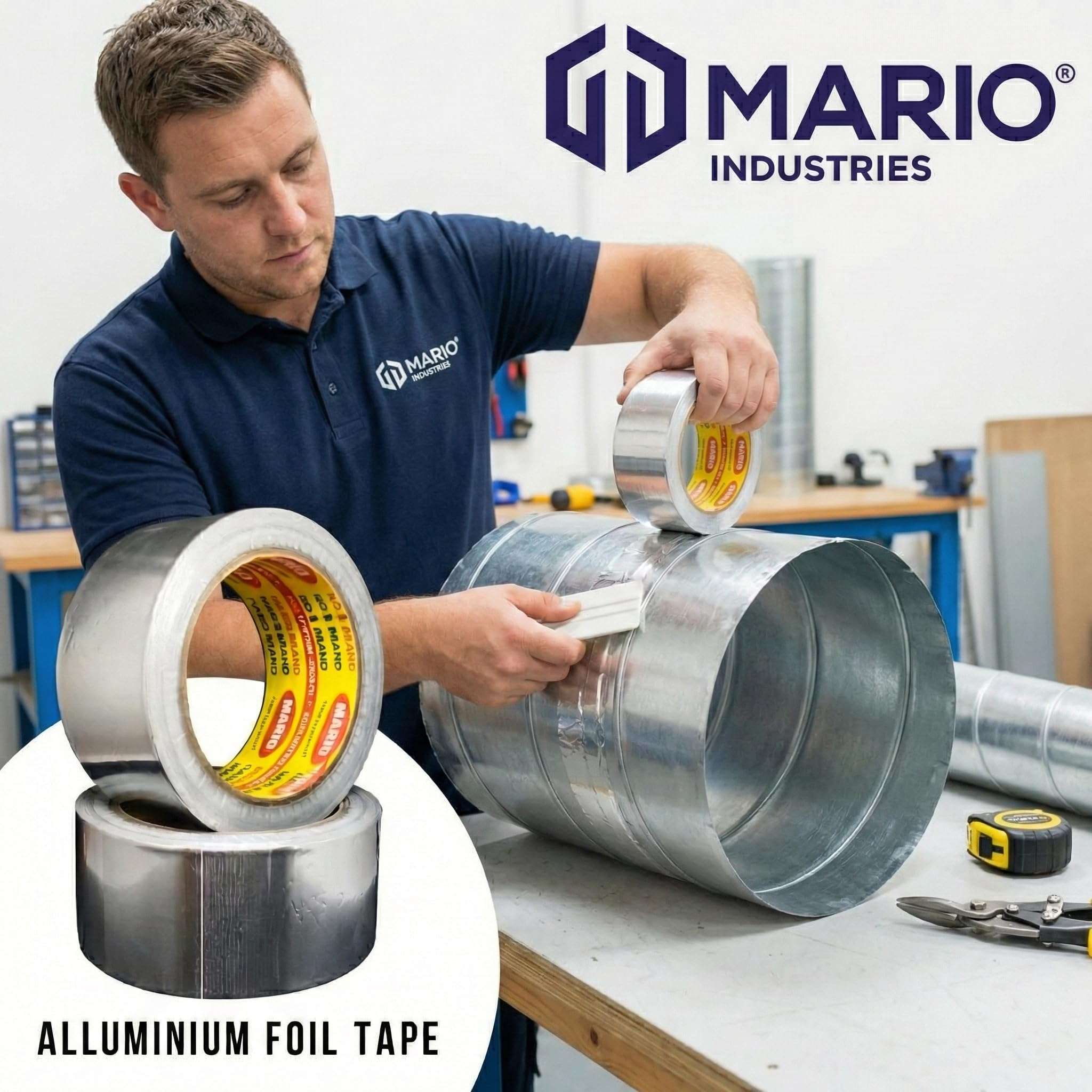 Mario Aluminium Foil Tape – Silver Tape – 72mm (3 inch) Width, 20mtr Length–1 Roll – Heavy-Duty Foil Tape for Air Duct Sealing, HVAC, AC Ducting, Pipe Insulation & High-Temperature Applications 5