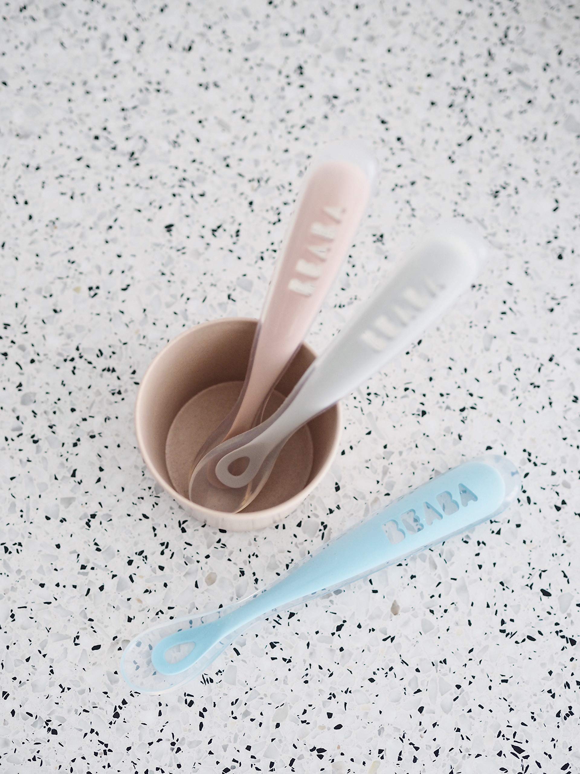 BEABA First Stage Baby Feeding Spoon Set, The Original Soft Tip Silicone Spoons for Babies, Gum Friendly BPA Lead Phthalate and Plastic Free, Great Gift Set (4 Pack), Rose 2