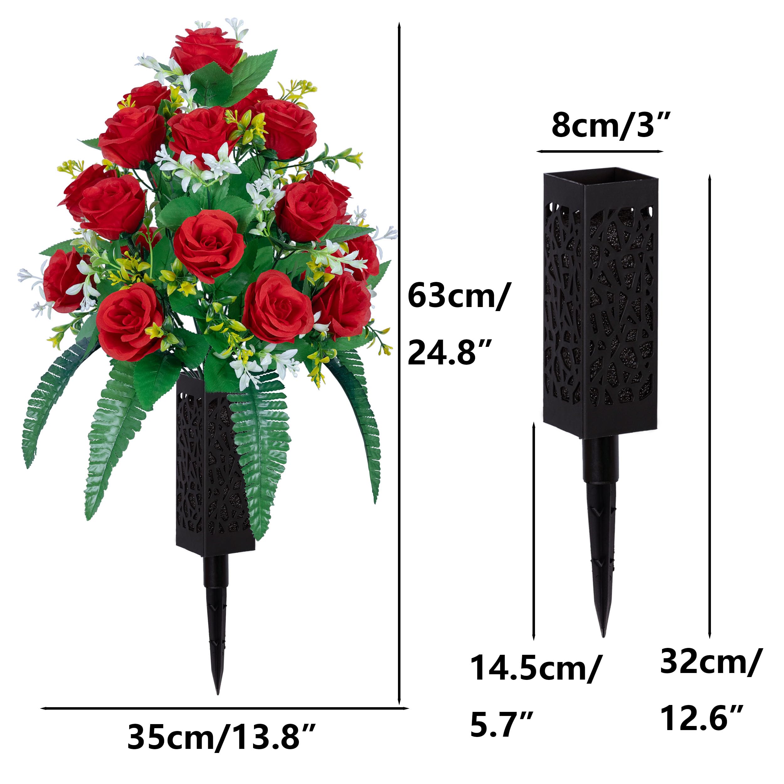 DONODA Cemetery Tombstone red Saddle and 2 Sets of Artificial Cemetery Flowers Suit 6