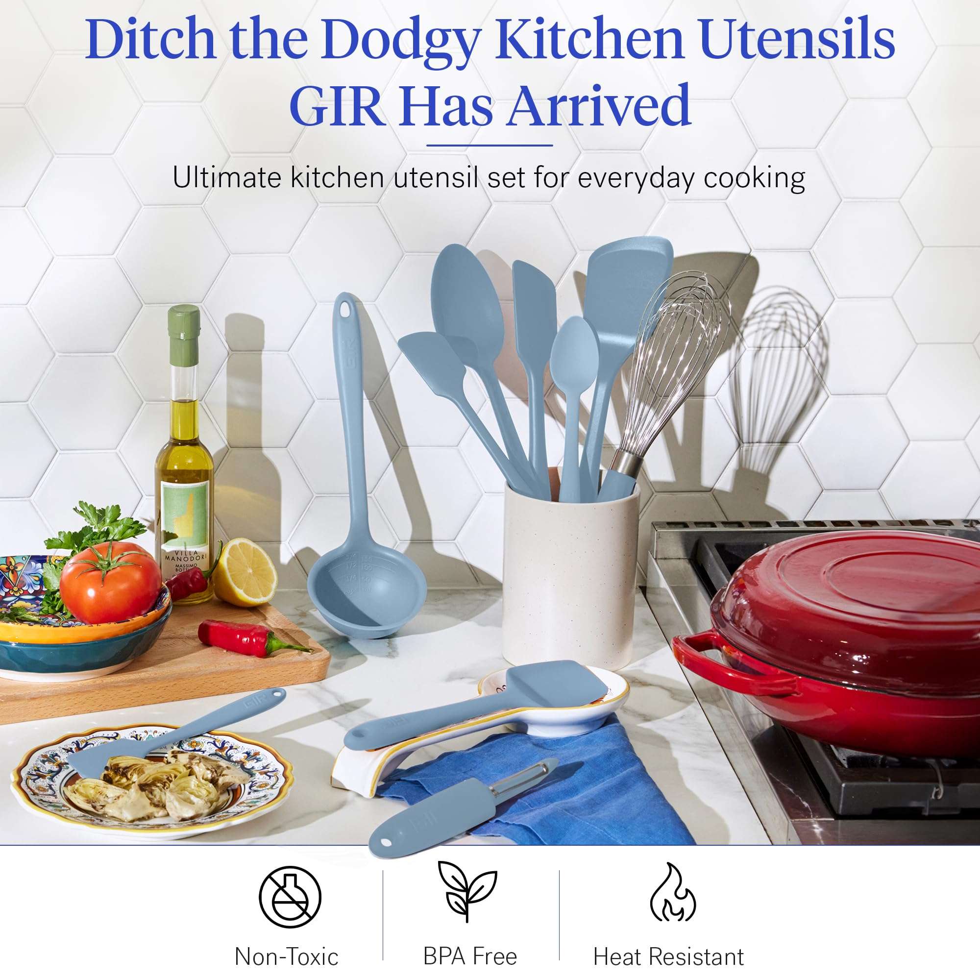 GIR: Get It Right 10 Piece Silicone Cooking Utensils Set - Ladle, Spatulas, Flip, Spoons, Whisk, Potato Peeler & Spoonula, Heat Resistant, Dishwasher Safe, Silicone Kitchen Utensil Set - Slate 3