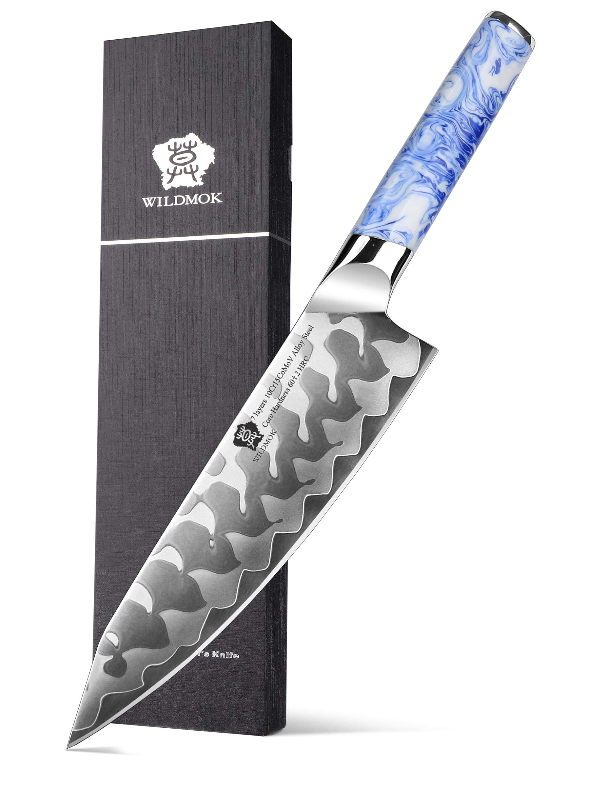 WILDMOK Chef Knife 8 Inch, Ultra Sharp Japanese Kitchen Knives - 7 Layers 10Cr15CoMoV Clad Steel Chef's Knife with Ergonomic Resin Handle 1