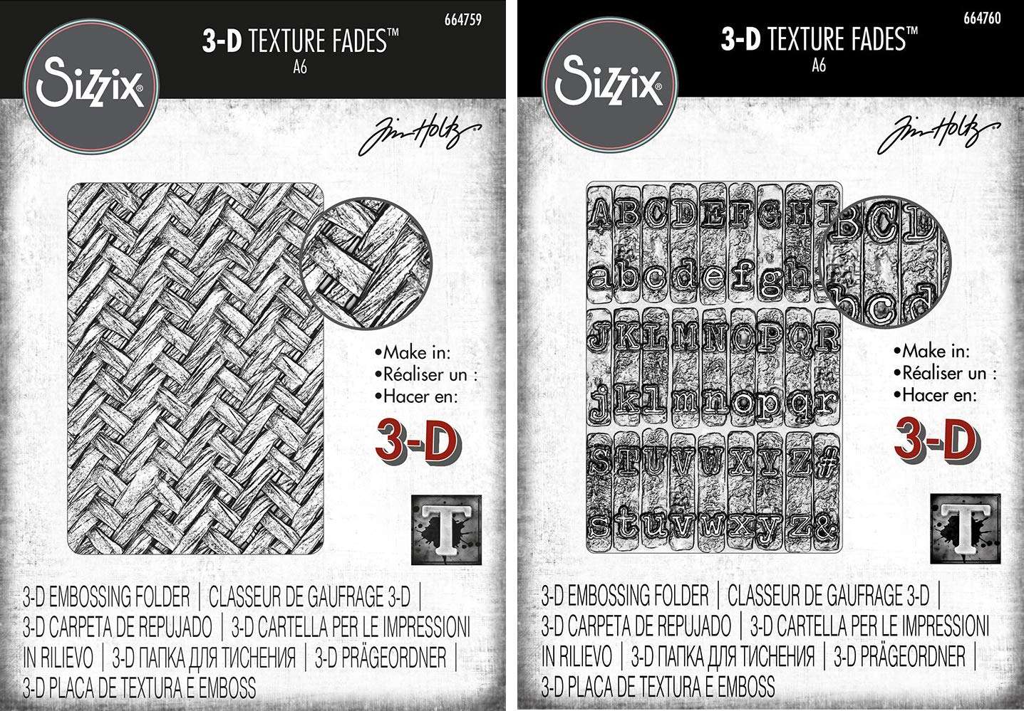 Tim Holtz Sizzix 3D Texture Fades Embossing Folders - Intertwine and Typewriter - 2 Item Bundle 1
