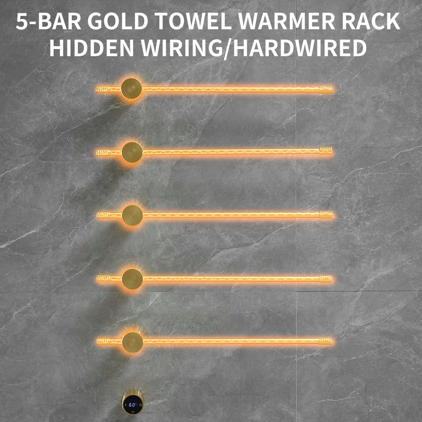Towel Warmer Rack, Gold 5-Bar Aluminum Alloy, Heated Towel Rack for Bathroom, Hidden wiring/Support Hardwired Heated Towel Rail, With Timer and Temperature Adjustment, Overheat Protection Function 3