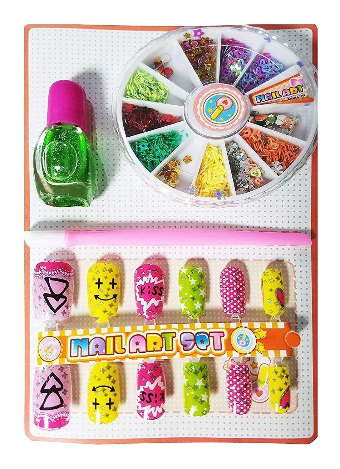 APOEM Nail Art kit for Girls Birthday Gift for Girls Little Girls, Kids (Random Cute Nail Designs)- Multi Color, (Set of- 2)-(Pack of 1) 4