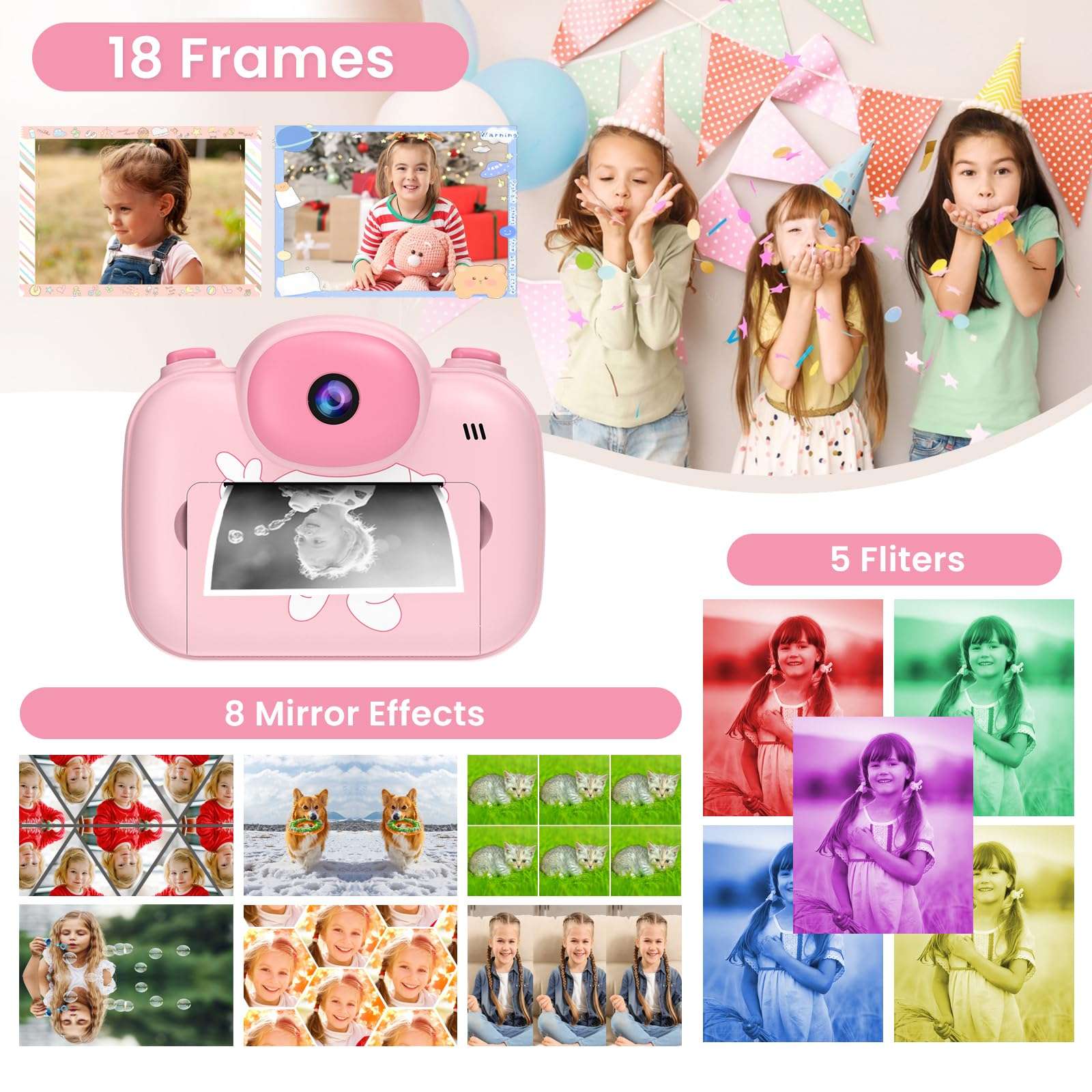 Kids Camera Instant Print 3.5 Inch, Instant Print Camera for Kids Pint Photos, Kids Instant Digital Print Camera, Toddler Toys Camera for 3-12 Years Old Girls Birthday 4