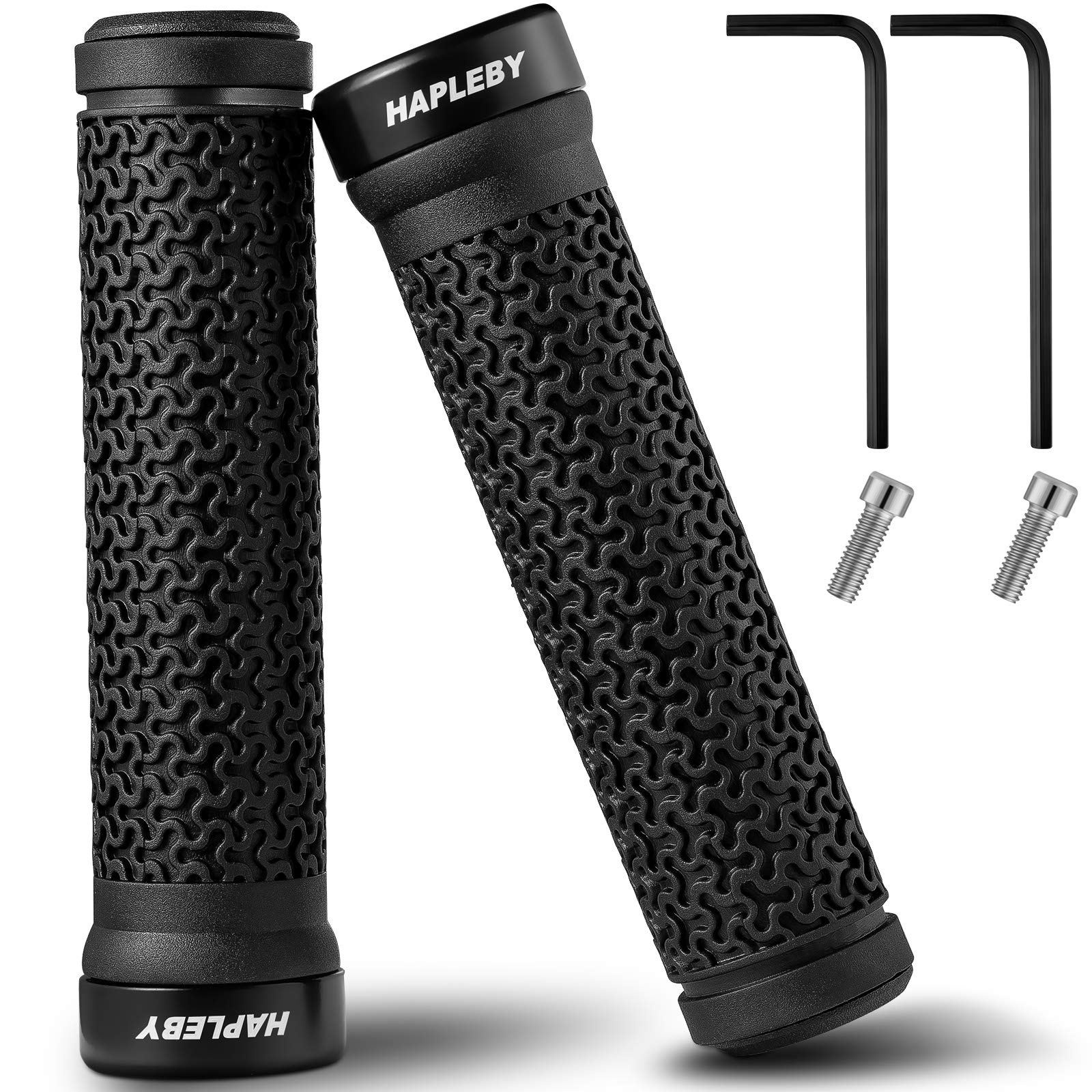 Hapleby Premium Bike Handlebar Grips, Single Lock-on Professional Mountain Bicycle Handlebar Locking Grips with Anti-Slip, 2PCS Screw and 2PCS Allen Wrench for Free 1
