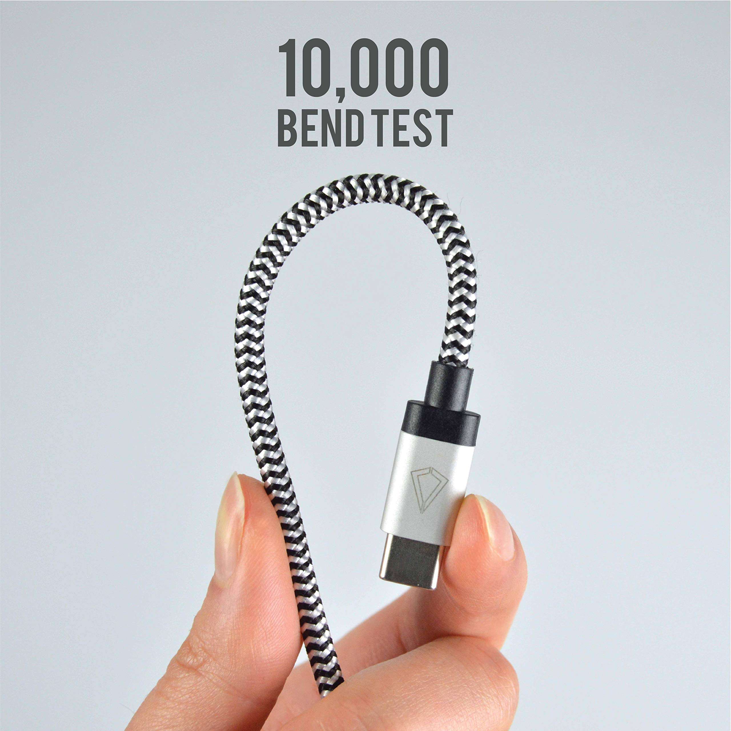 LBT 7 FT USB C Nylon Braided Charging Cable with Metal Connector Compatible with Samsung Galaxy S9, S8, Plus Note 8, Pixel 2 XL, LG V30 V20 G5 G6, Nexus 6P 5X (Black/White) 5