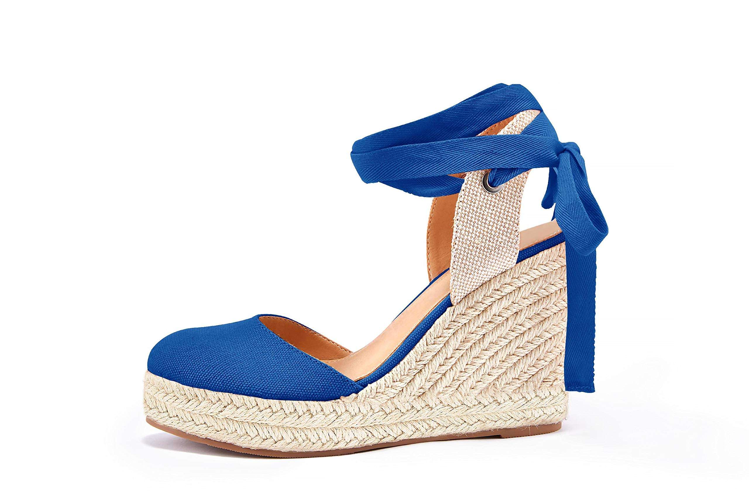 FISACE Womens Summer Lace Up Espadrilles Wedge Sandals Closed Toe Ankle Strap Platform Shoes 2