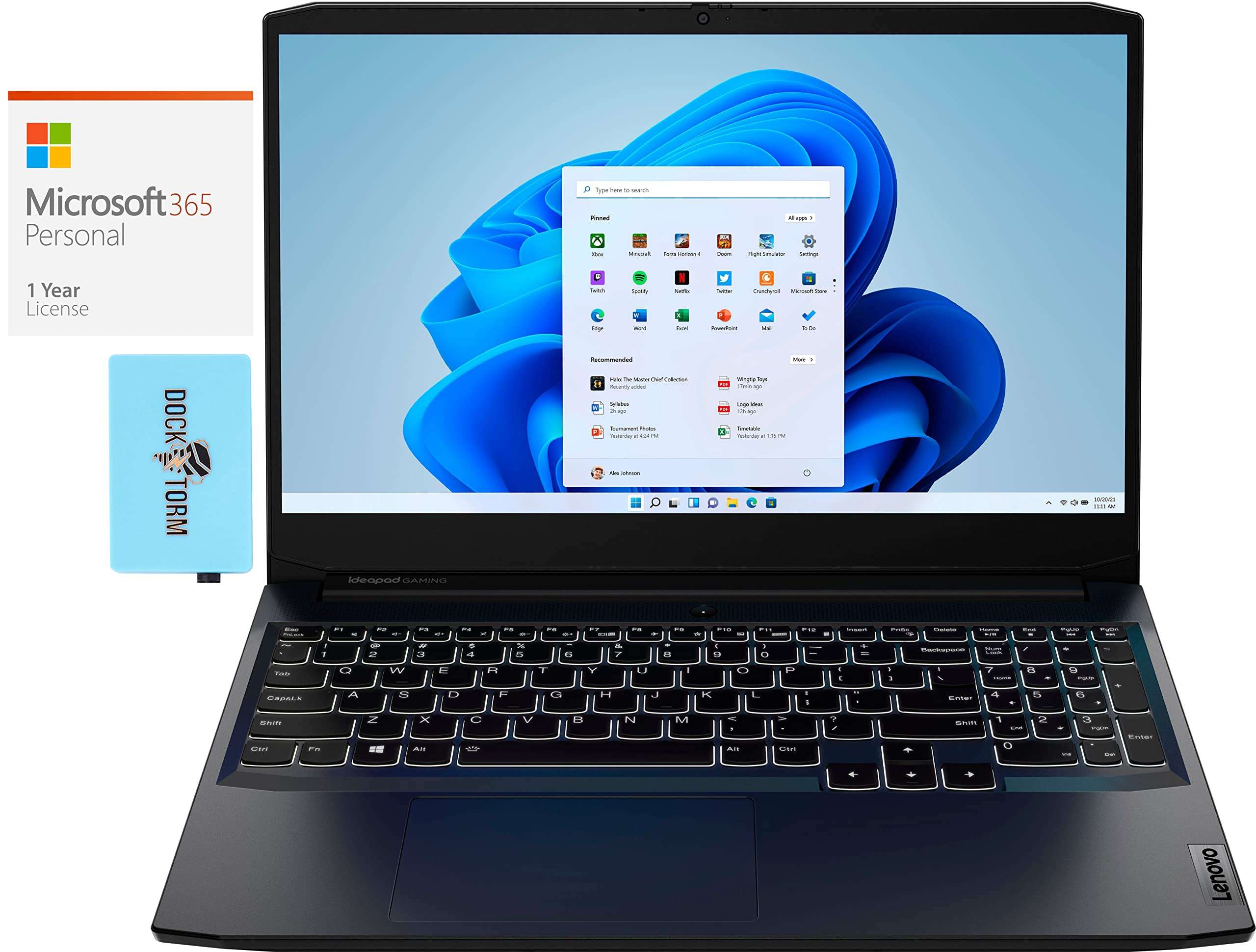 Lenovo Ideapad Gaming 3i-15 Gaming & Business Laptop (Intel i5-11300H 4-Core, 8GB RAM, 500GB HDD, GTX 1650, 15.6" 120Hz Full HD (1920x1080), Win 10 Pro) with MS 365 Personal, Hub 1