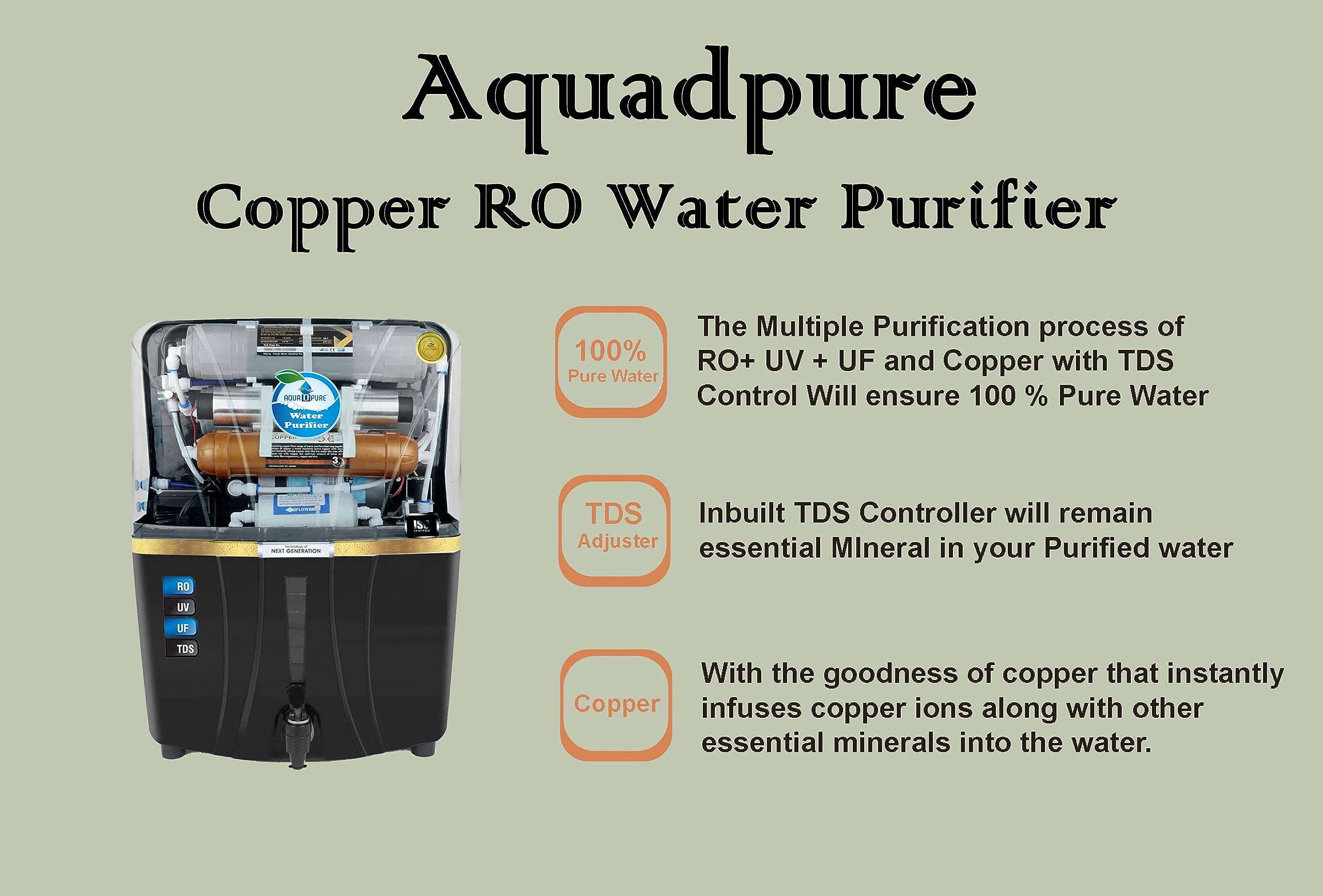 AQUA D PURE Advanced Copper RO Water Purifier with UV, UF and TDS Controller | 12Liter | Fully Automatic Function and Best For Home and Office 4