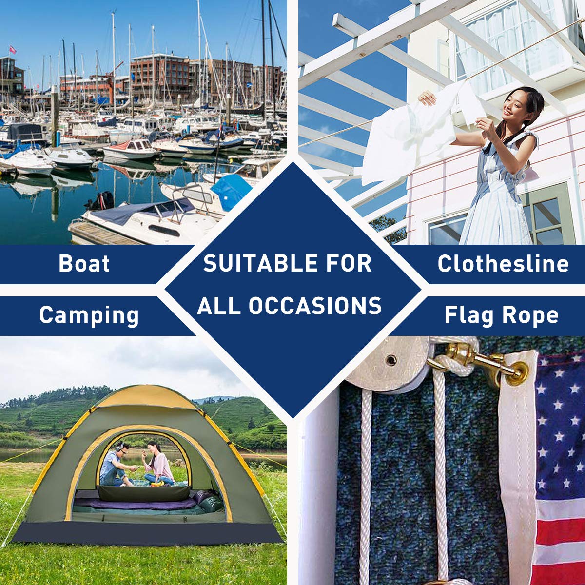 SMART&CASUAL 150 ft 1/5 inch (5mm) Nylon Poly Rope Flag Pole Polypropylene Clothes Line Camping Utility Good for Tie Pull Swing Climb Knot ((45.8M) 150ft, Sky Blue) 3
