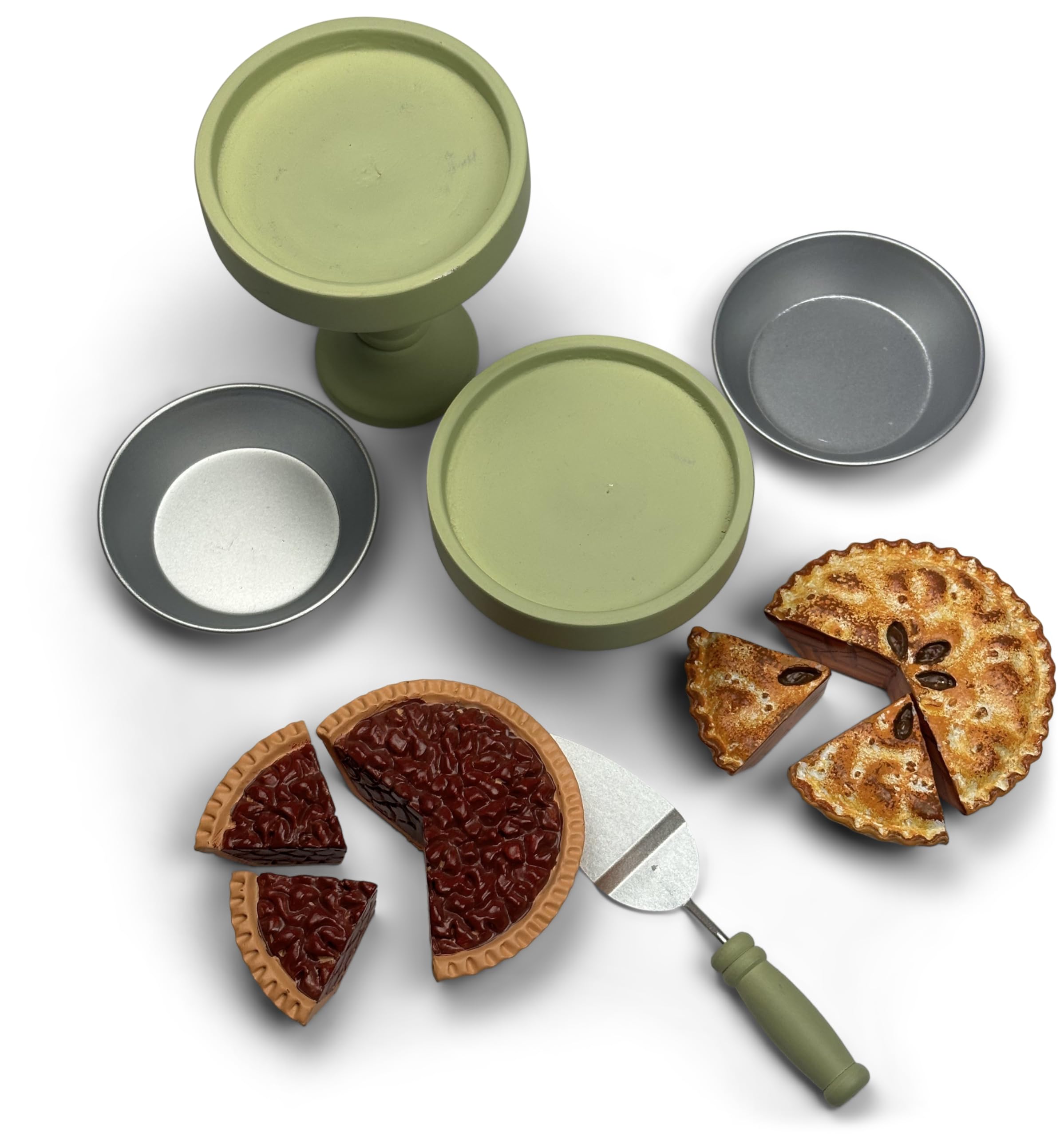 THE QUEEN'S TREASURES 18 Inch Doll Bakery Food Accessories, Yummy Pecan and Apple Pies with 2 Slices, 2 Metal Pie Pans, 2 Cake Stands. Compatible with American Girl 6
